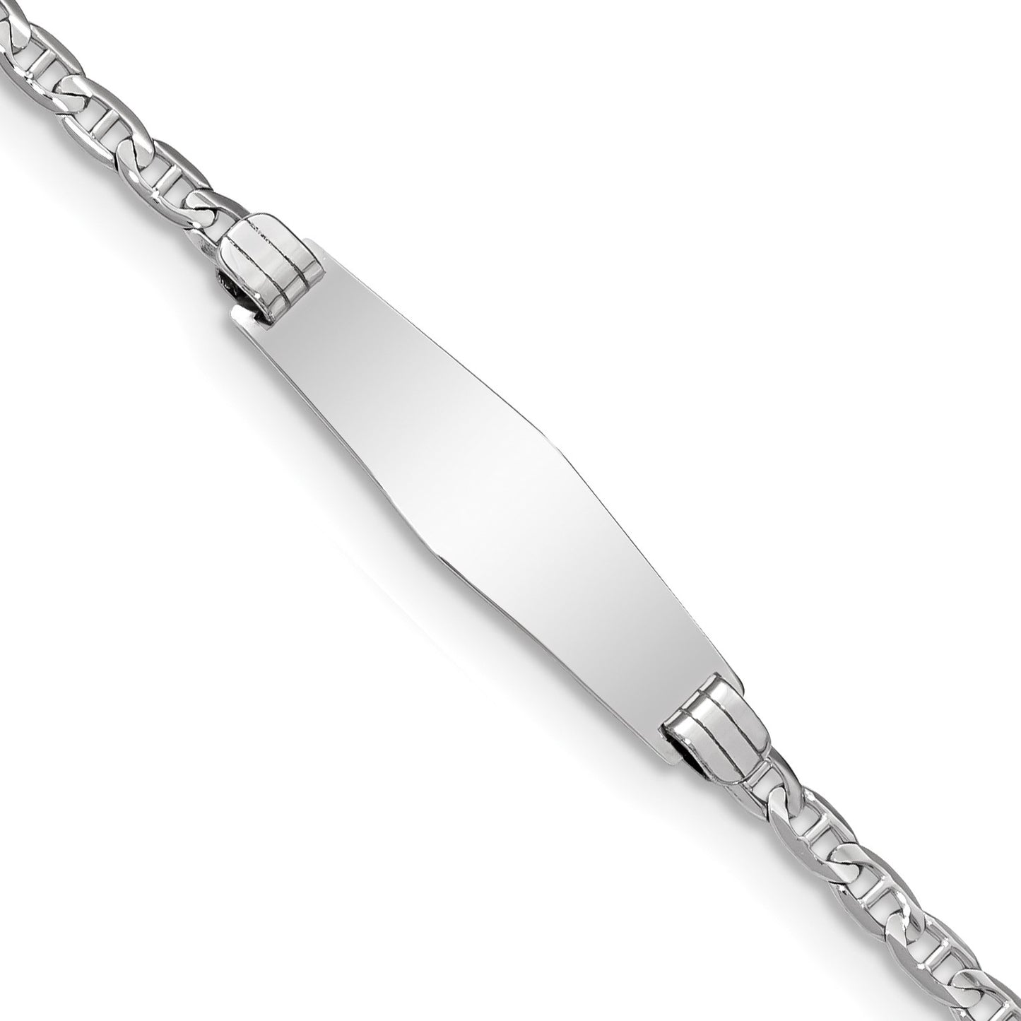 14k White Gold Polished Semi-Solid Chain/Solid Plate Anchor Link Soft Diamond Shape 25.5x7.8mm Plate 8 inch ID Bracelet