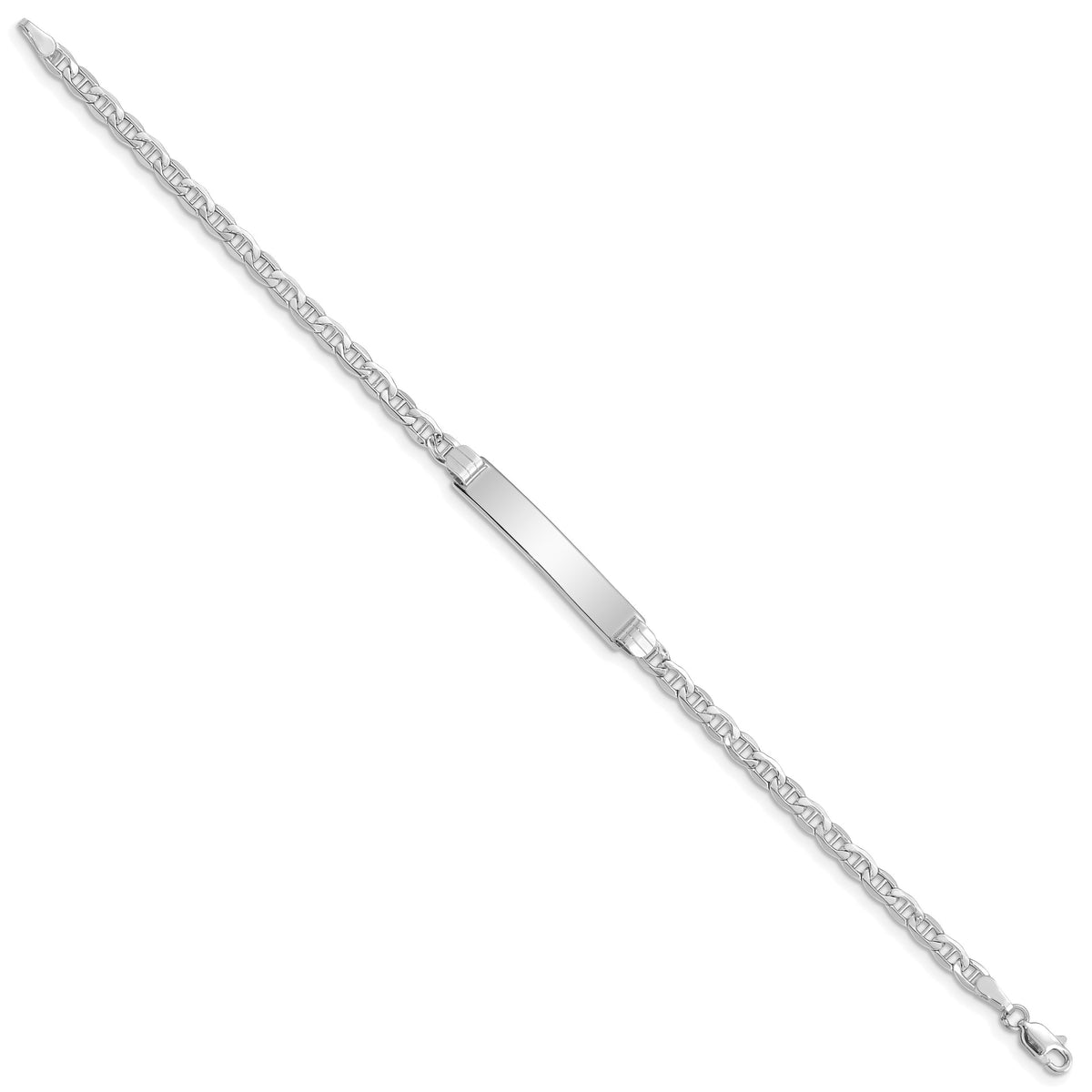14k White Gold Polished Semi-Solid Chain/Solid Plate Anchor Link 26x5mm Plate 8 inch ID Bracelet