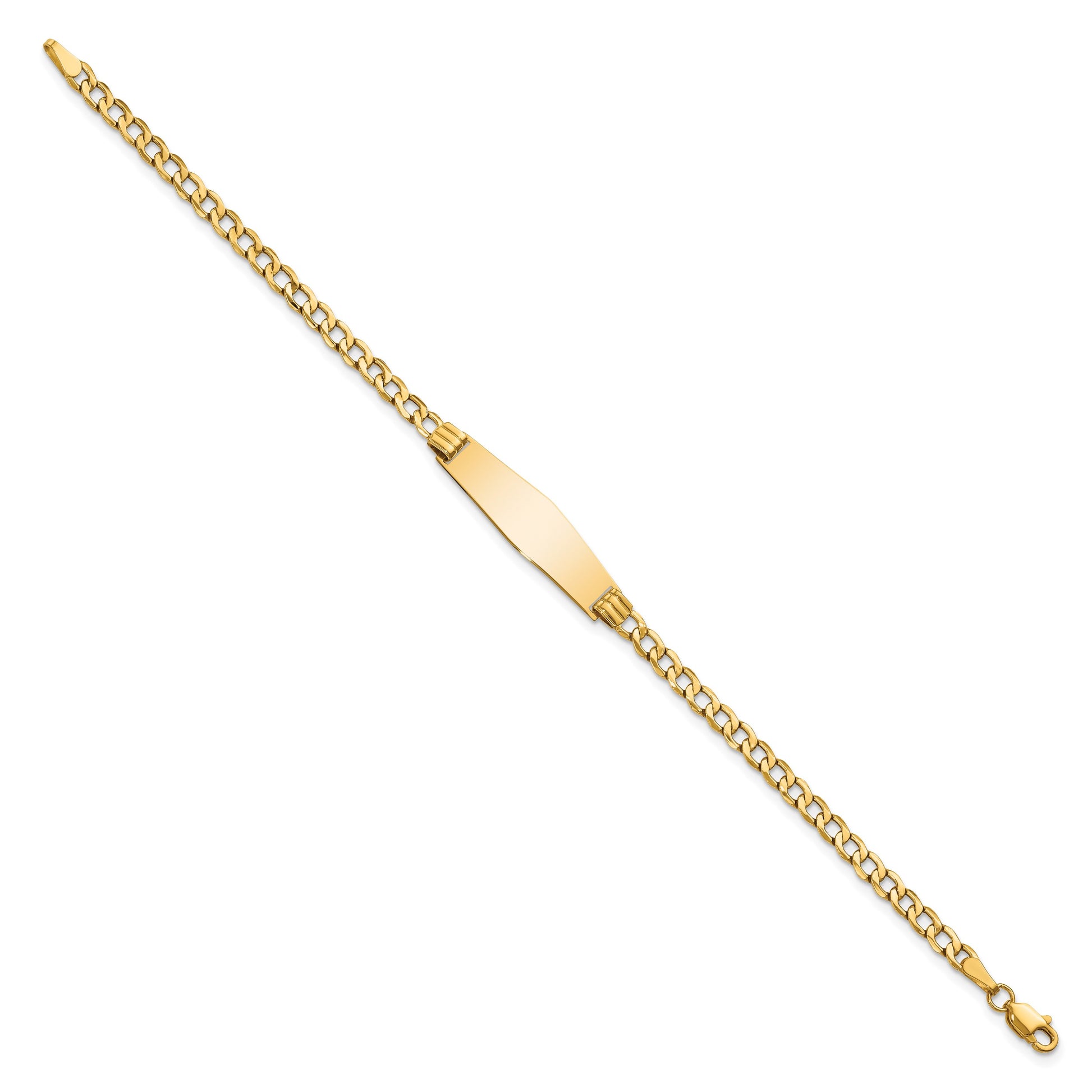 14k Polished Semi-Solid Chain/Solid Plate Cuban Link Soft Diamond Shape 25.5x7.5mm Plate 8 inch ID Bracelet