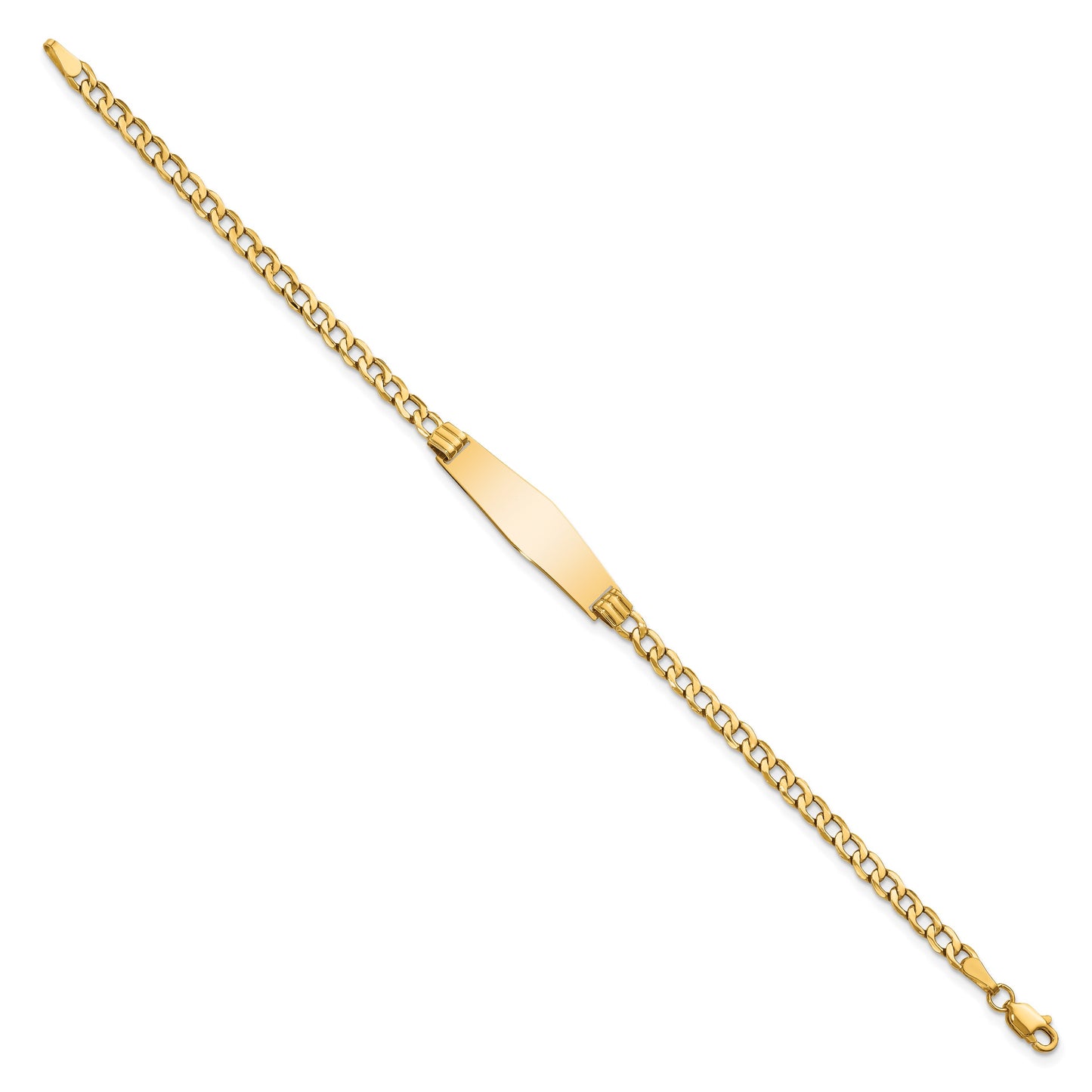 14k Polished Semi-Solid Chain/Solid Plate Cuban Link Soft Diamond Shape 25.5x7.5mm Plate 7 inch ID Bracelet