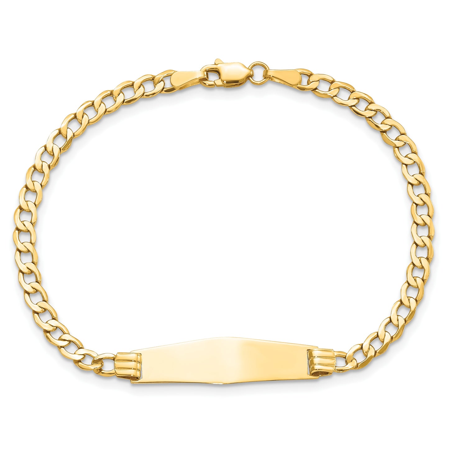 14k Polished Semi-Solid Chain/Solid Plate Cuban Link Soft Diamond Shape 25.5x7.5mm Plate 8 inch ID Bracelet