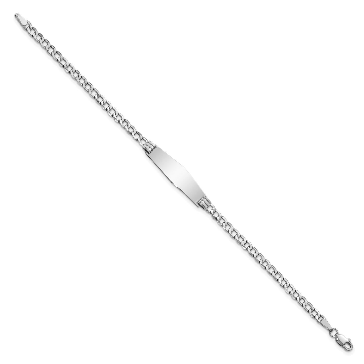 14k White Gold Polished Semi-Solid Chain/Solid Plate Cuban Link Soft Diamond Shape 25.5x7.5mm Plate 8 inch ID Bracelet