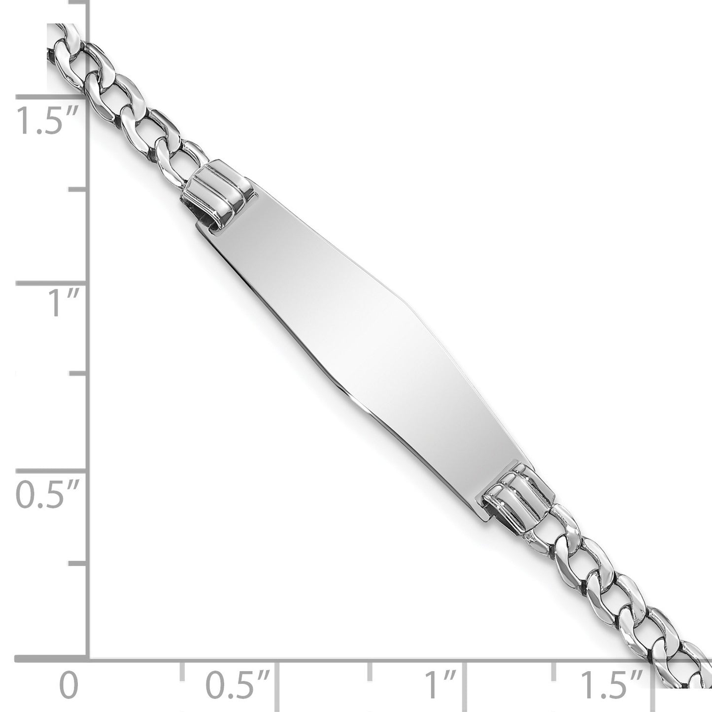 14k White Gold Polished Semi-Solid Chain/Solid Plate Cuban Link Soft Diamond Shape 25.5x7.5mm Plate 7 inch ID Bracelet
