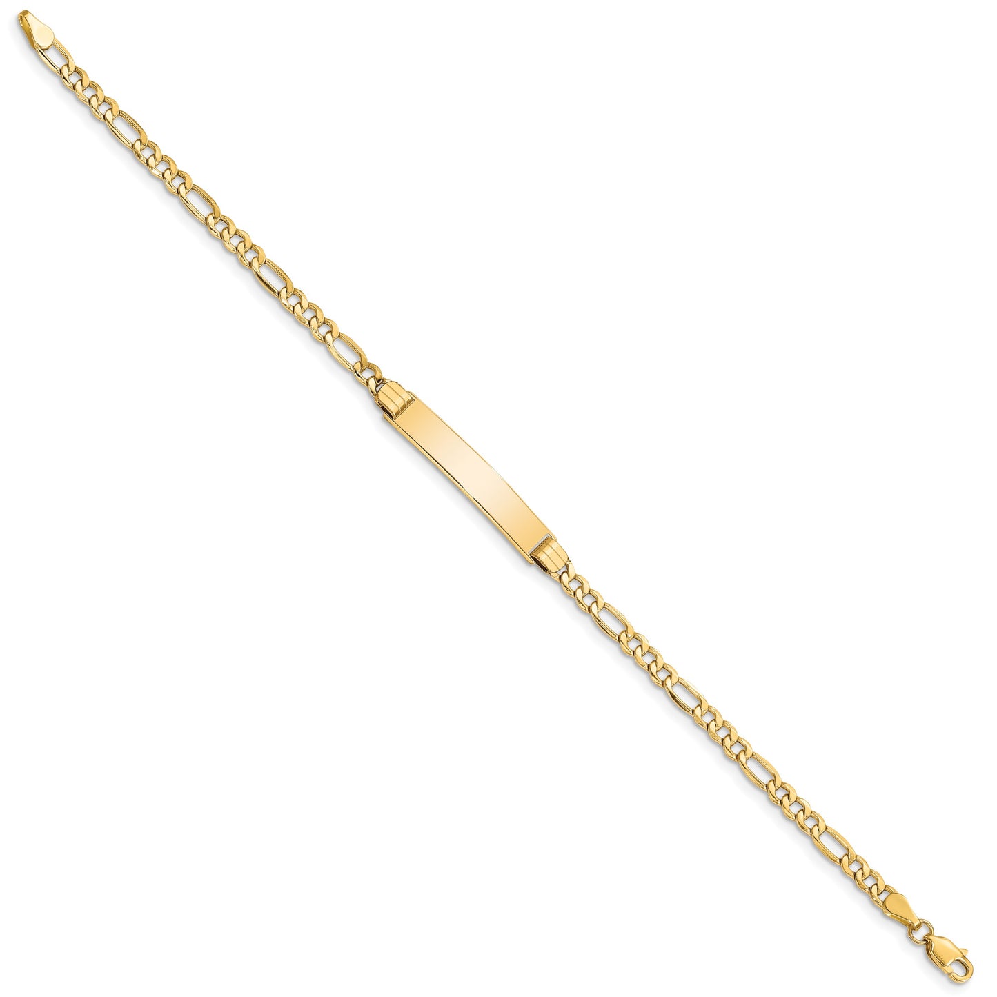 14k Polished Semi-Solid Chain/Solid Plate Figaro Link 25.5x5mm Plate 8 inch ID Bracelet