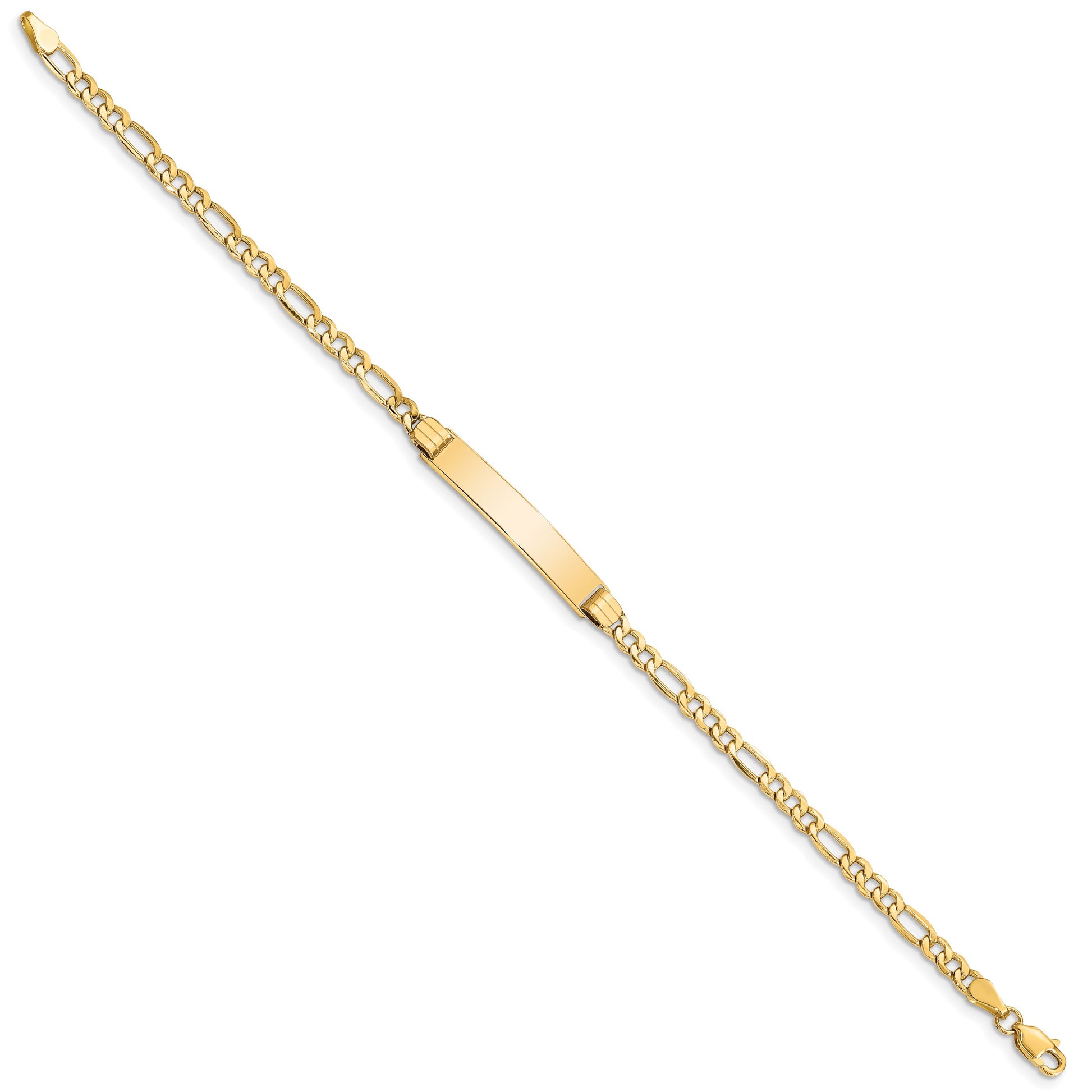 14k Polished Semi-Solid Chain/Solid Plate Figaro Link 25.5x5mm Plate 8 inch ID Bracelet
