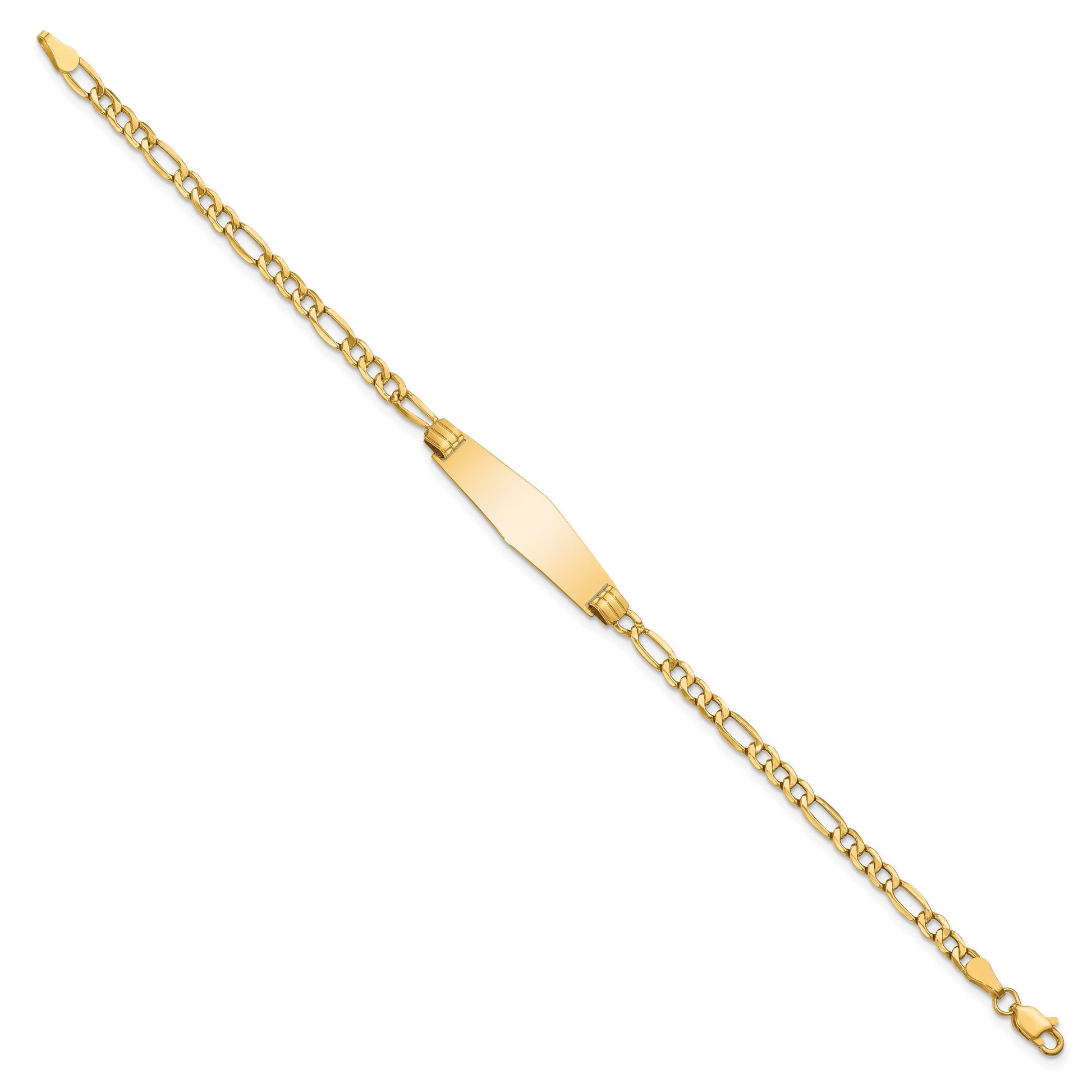 14k Polished Semi-Solid Chain/Solid Plate Figaro Link Soft Diamond Shape 25.5x7.5mm Plate 8 inch ID Bracelet