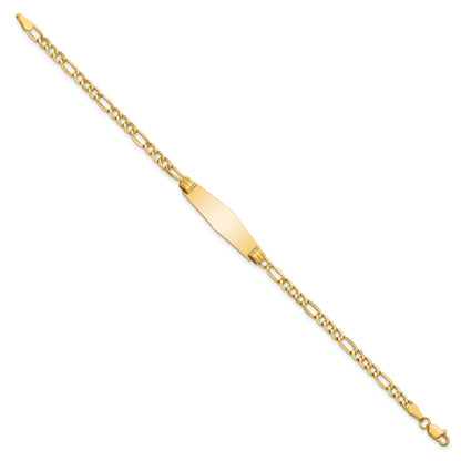 14k Polished Semi-Solid Chain/Solid Plate Figaro Link Soft Diamond Shape 25.5x7.5mm Plate 8 inch ID Bracelet