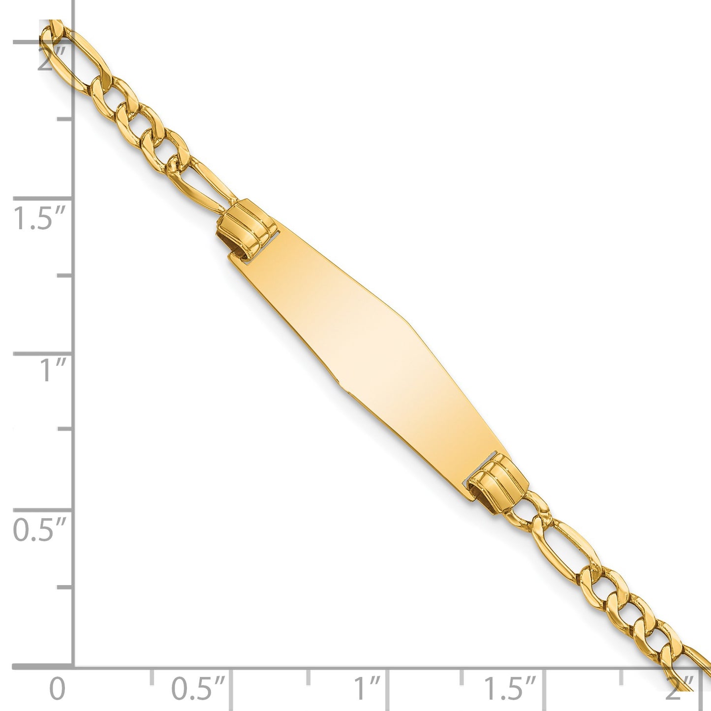 14k Polished Semi-Solid Chain/Solid Plate Figaro Link Soft Diamond Shape 25.5x7.5mm Plate 8 inch ID Bracelet