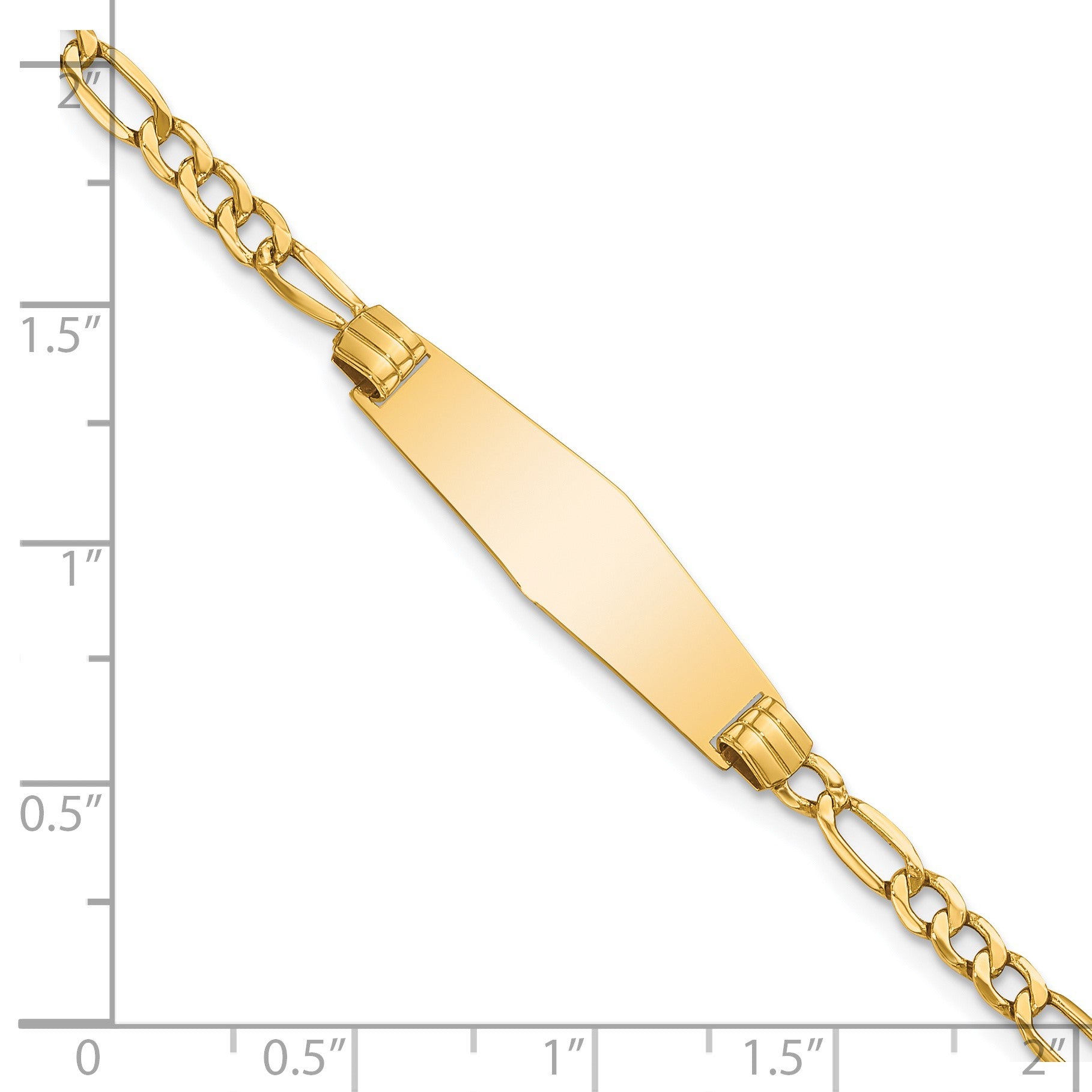 14k Polished Semi-Solid Chain/Solid Plate Figaro Link Soft Diamond Shape 25.5x7.5mm Plate 8 inch ID Bracelet