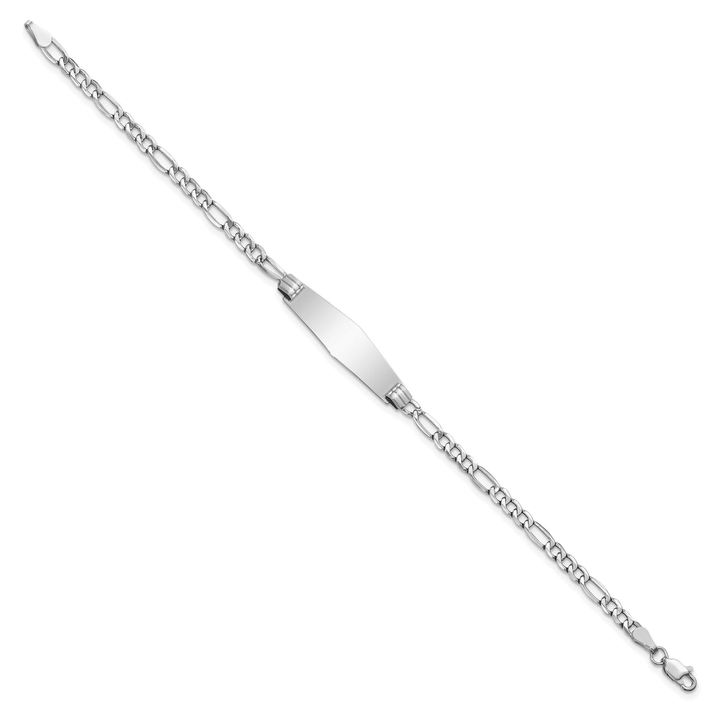 14k White Gold Polished Semi-Solid Chain/Solid Plate Figaro Link Soft Diamond Shape 25.5x7.8mm Plate 7 inch ID Bracelet
