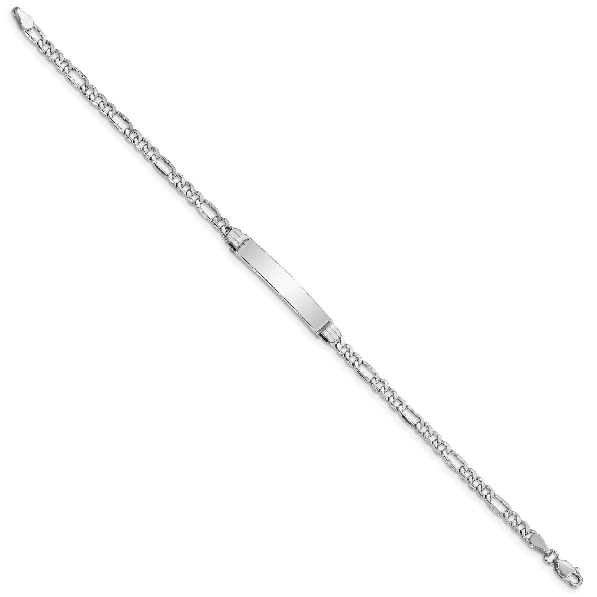 14k White Gold Polished Semi-Solid Chain/Solid Plate Figaro Link 26x5mm Plate 8 inch ID Bracelet