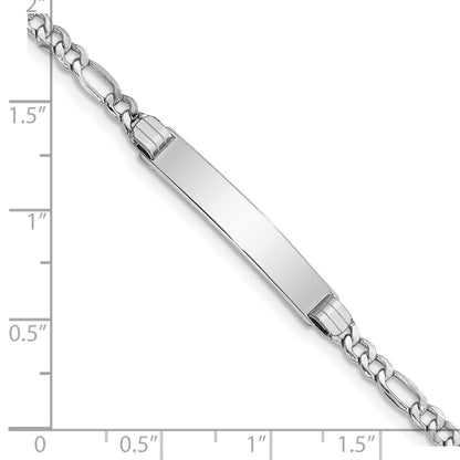14k White Gold Polished Semi-Solid Chain/Solid Plate Figaro Link 26x5mm Plate 8 inch ID Bracelet