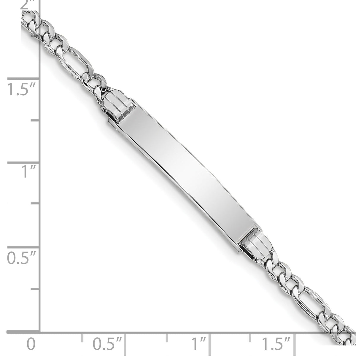 14k White Gold Polished Semi-Solid Chain/Solid Plate Figaro Link 26x5mm Plate 7 inch ID Bracelet