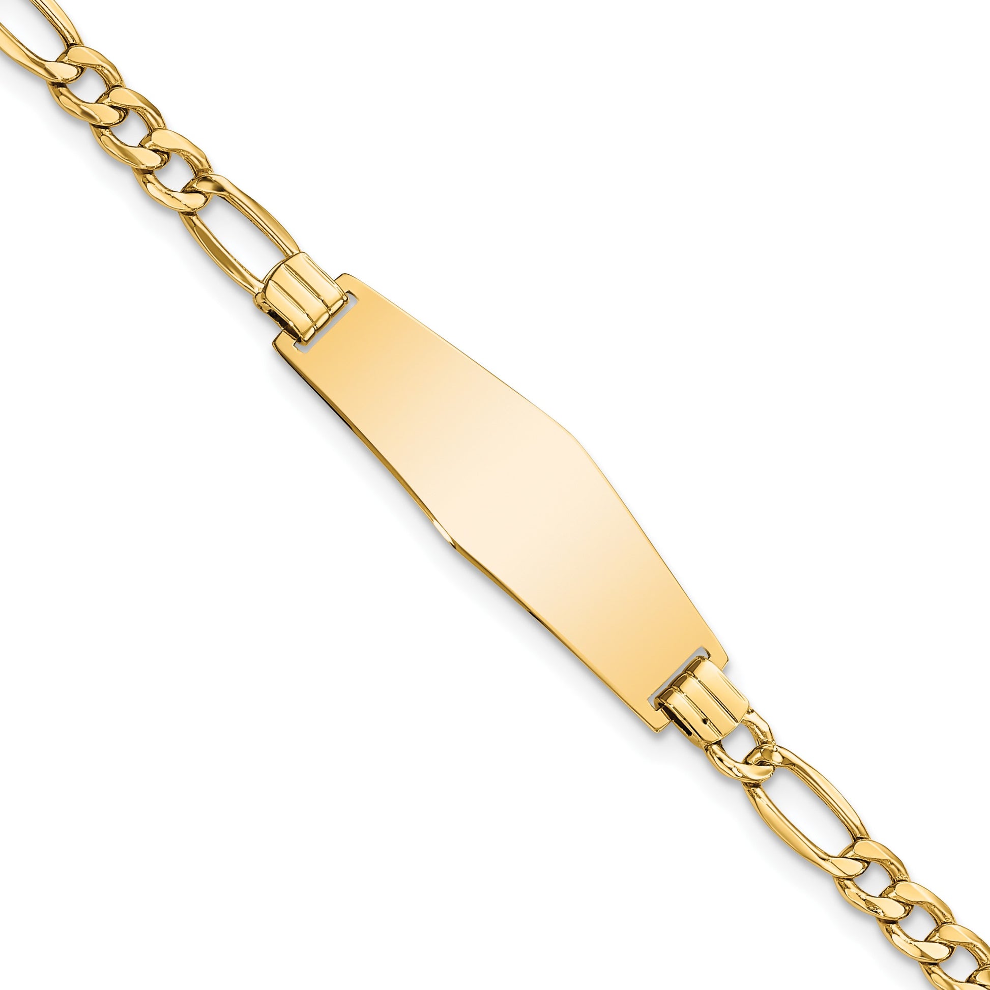 14k Polished Semi-solid Chain/Solid Plate Figaro Link Soft Diamond Shape 28x9.5mm Plate 8 inch ID Bracelet