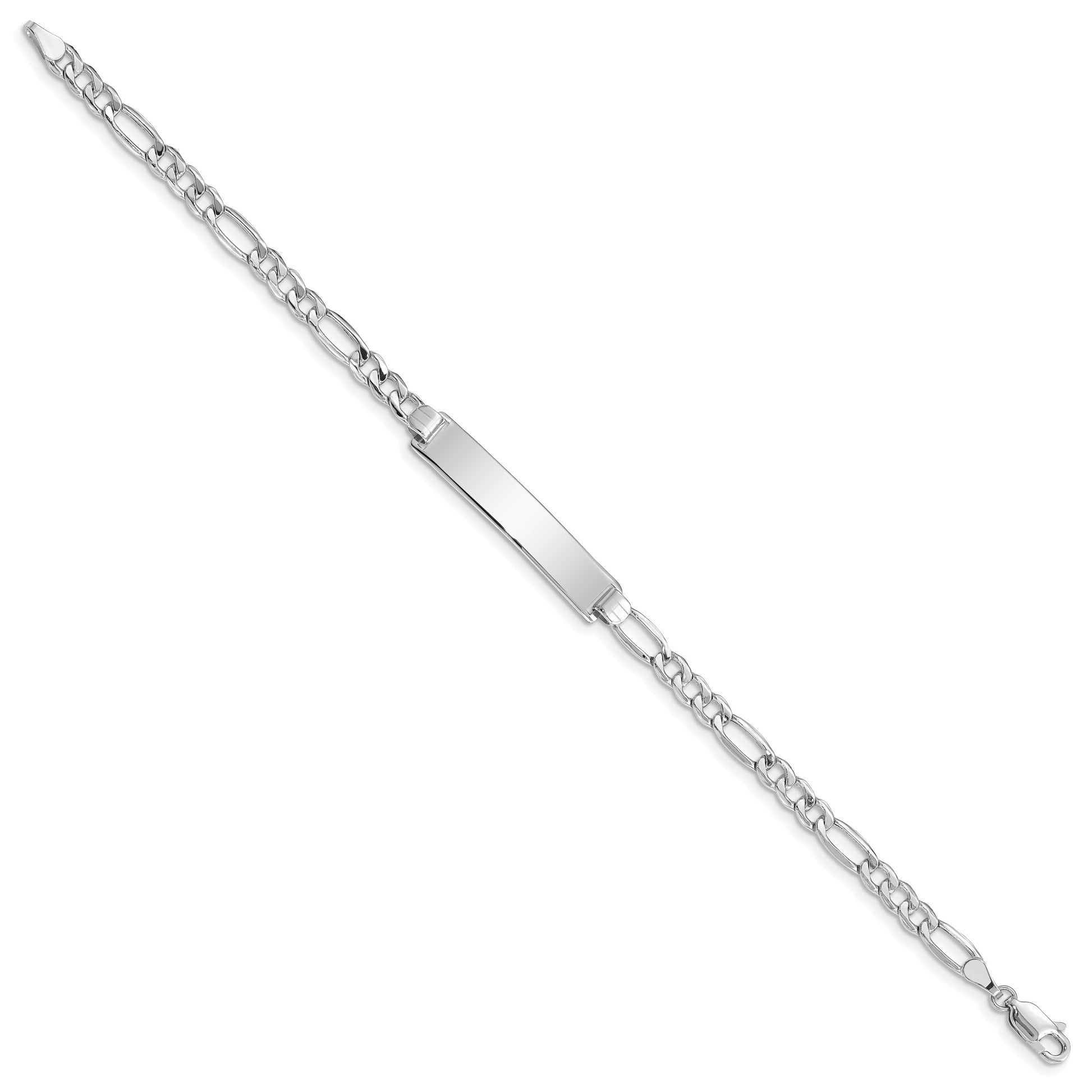 14K White Gold Polished Semi-Solid Chain/Solid Plate Figaro Link 33.5x6.5mm Plate 7 inch ID Bracelet