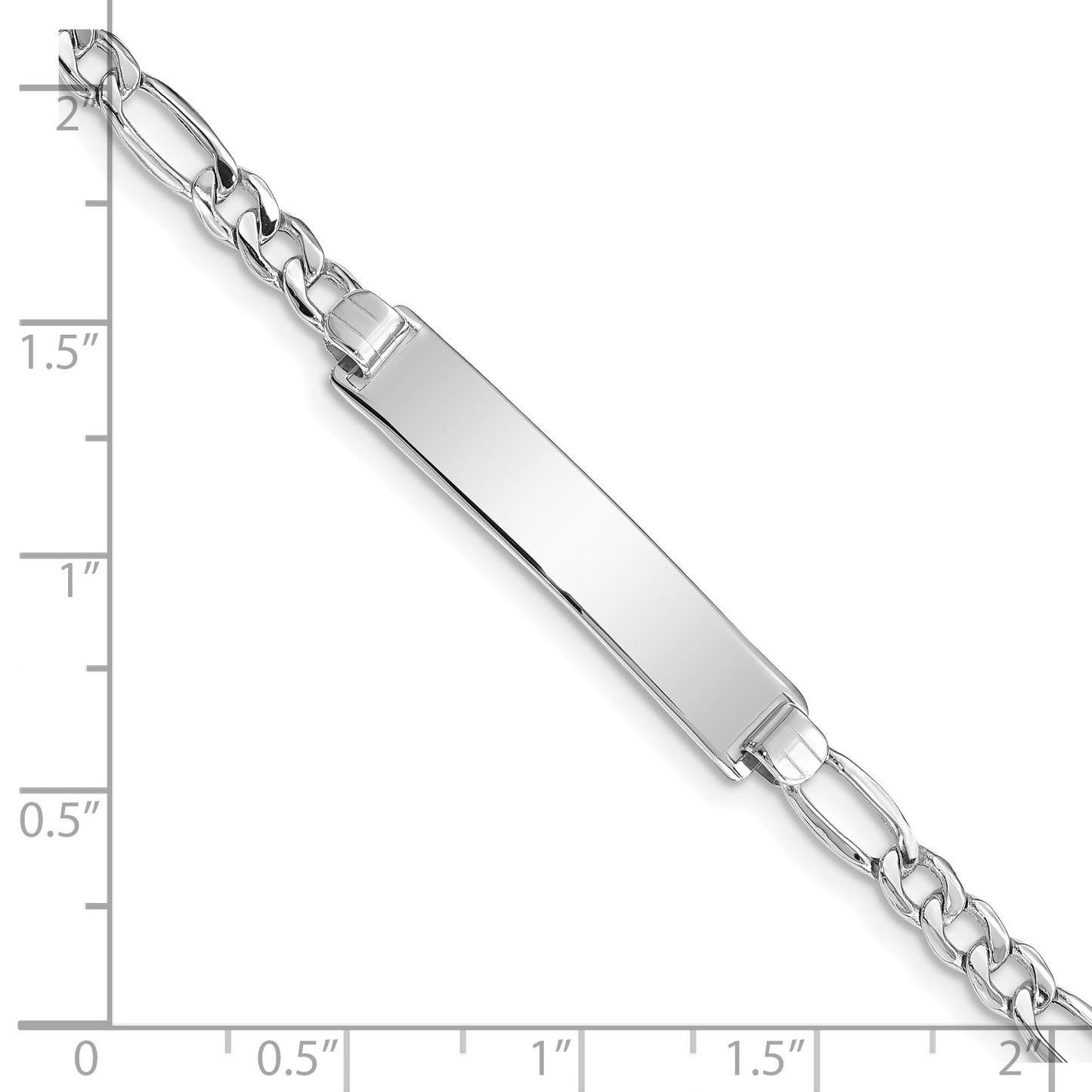 14K White Gold Polished Semi-Solid Chain/Solid Plate Figaro Link 33.5x6.5mm Plate 7 inch ID Bracelet