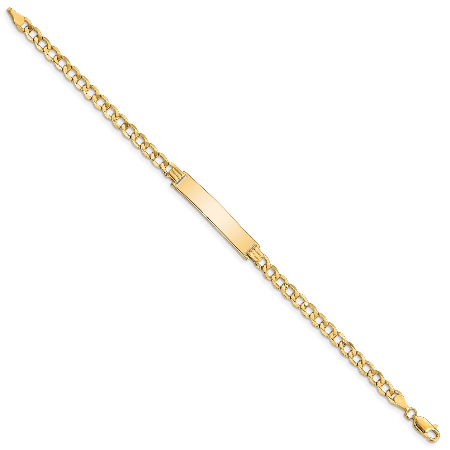 14k Polished Semi-Solid Chain/Solid Plate Curb Link 33x6.75mm Plate 7 inch ID Bracelet