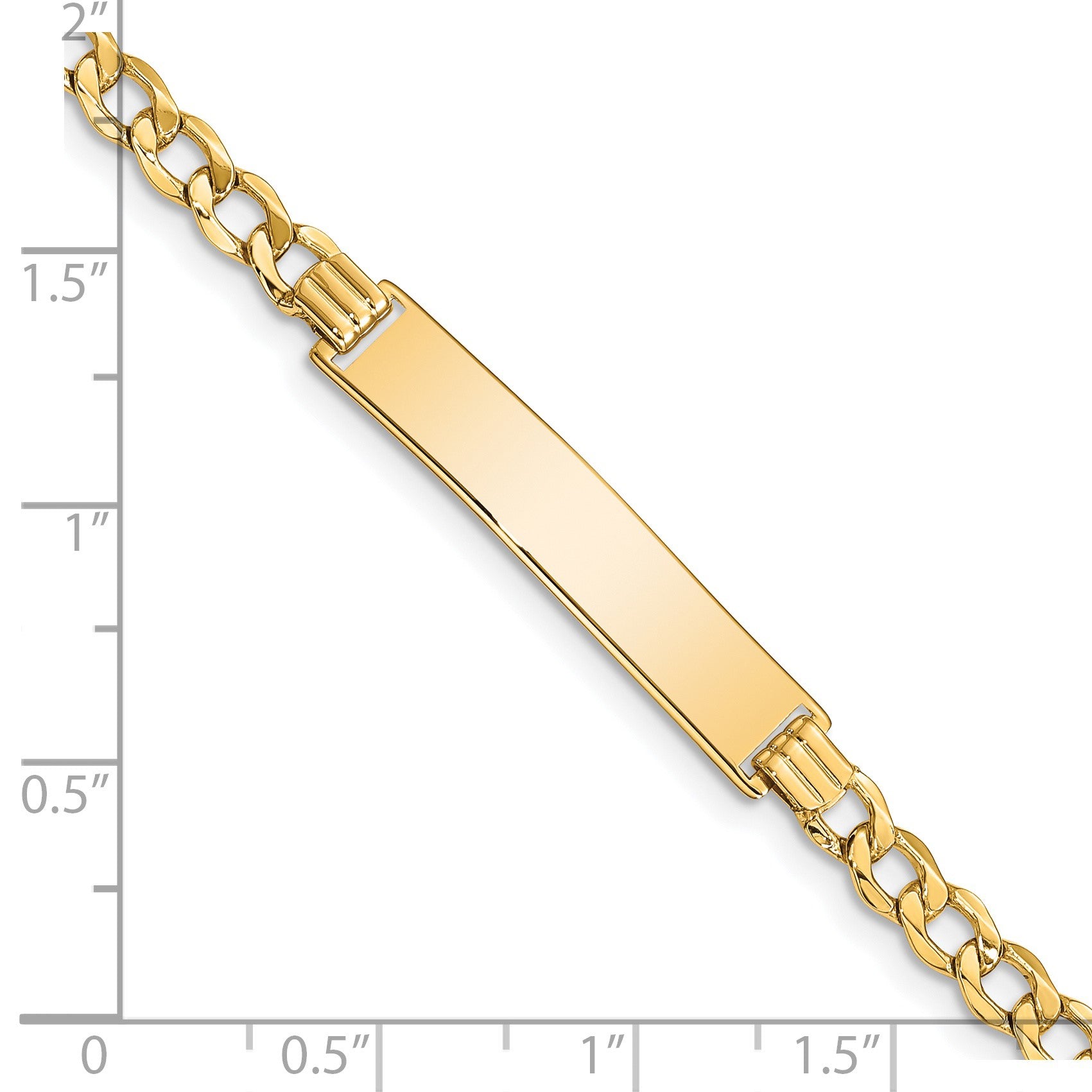 14k Polished Semi-Solid Chain/Solid Plate Curb Link 33x6.75mm Plate 7 inch ID Bracelet