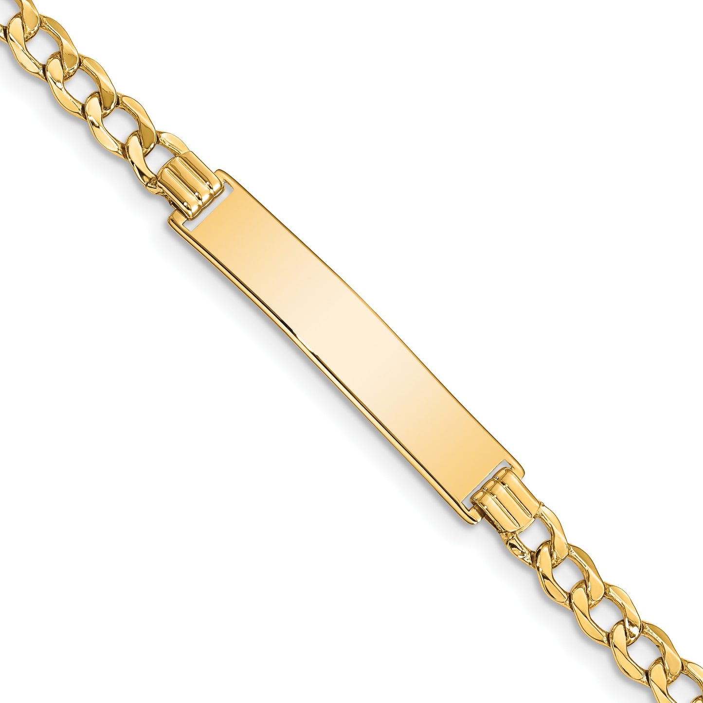 14k Polished Semi-Solid Chain/Solid Plate Curb Link 33x6.75mm Plate 7 inch ID Bracelet