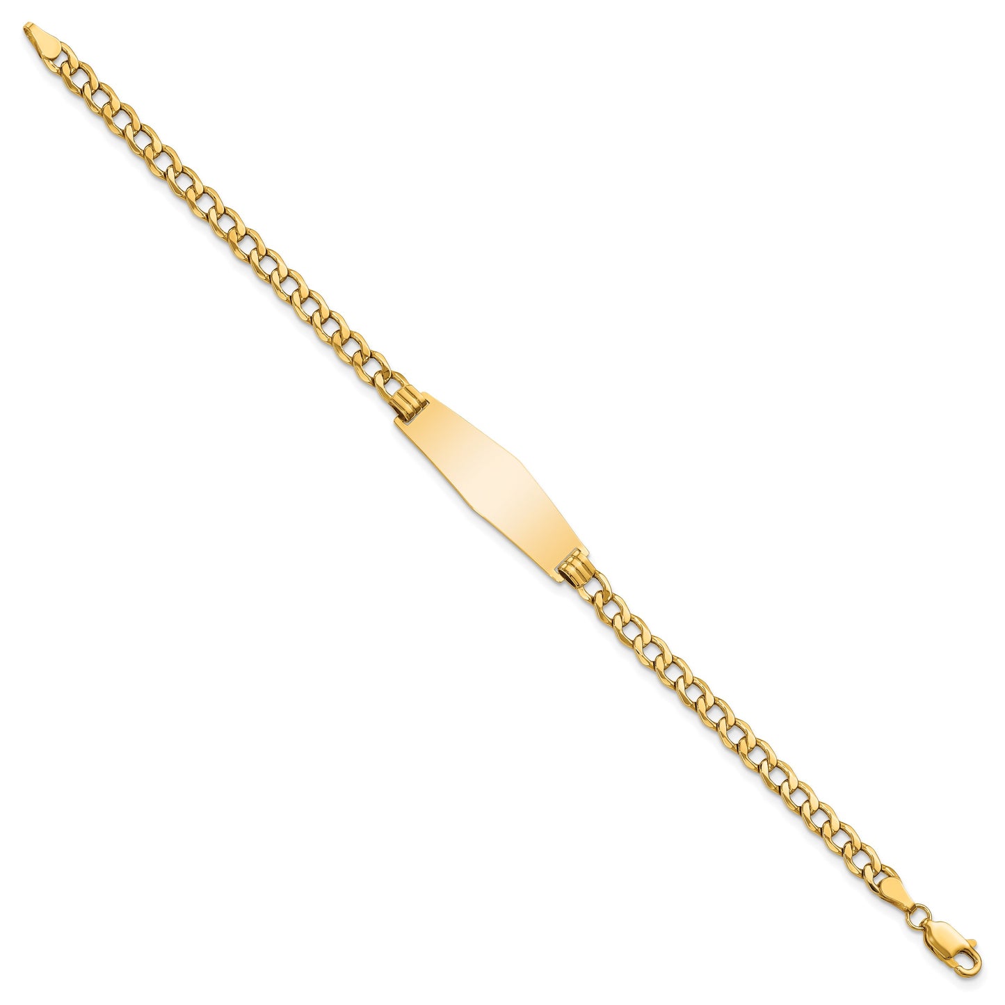 14k Polished Semi-solid Chain/Solid Plate Curb Link Soft Diamond Shape 28x9.5mm Plate 7 inch ID Bracelet
