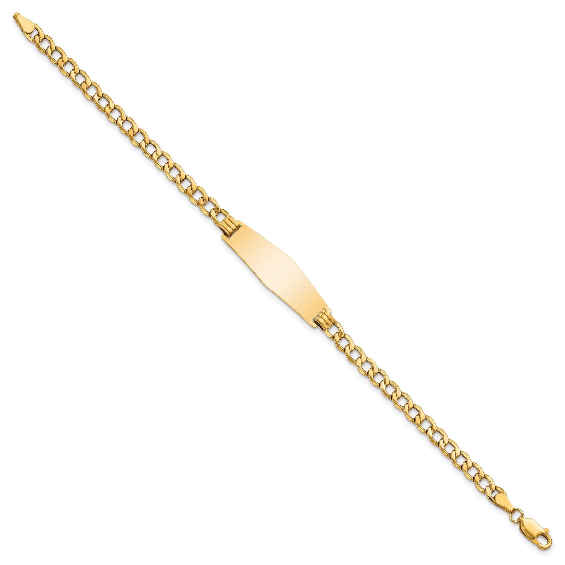 14k Polished Semi-solid Chain/Solid Plate Curb Link Soft Diamond Shape 28x9.5mm Plate 7 inch ID Bracelet
