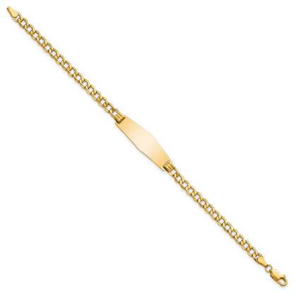 14k Polished Semi-solid Chain/Solid Plate Curb Link Soft Diamond Shape 28x9.5mm Plate 7 inch ID Bracelet