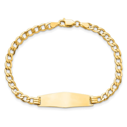 14k Polished Semi-solid Chain/Solid Plate Curb Link Soft Diamond Shape 28x9.5mm Plate 7 inch ID Bracelet