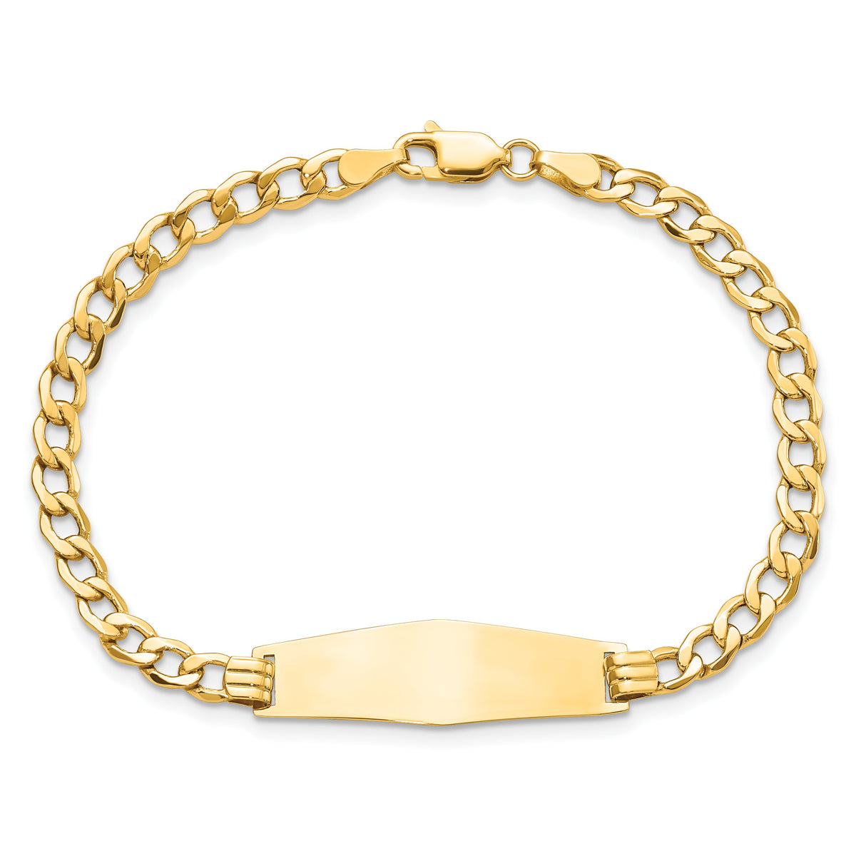 14k Polished Semi-solid Chain/Solid Plate Curb Link Soft Diamond Shape 28x9.5mm Plate 8 inch ID Bracelet
