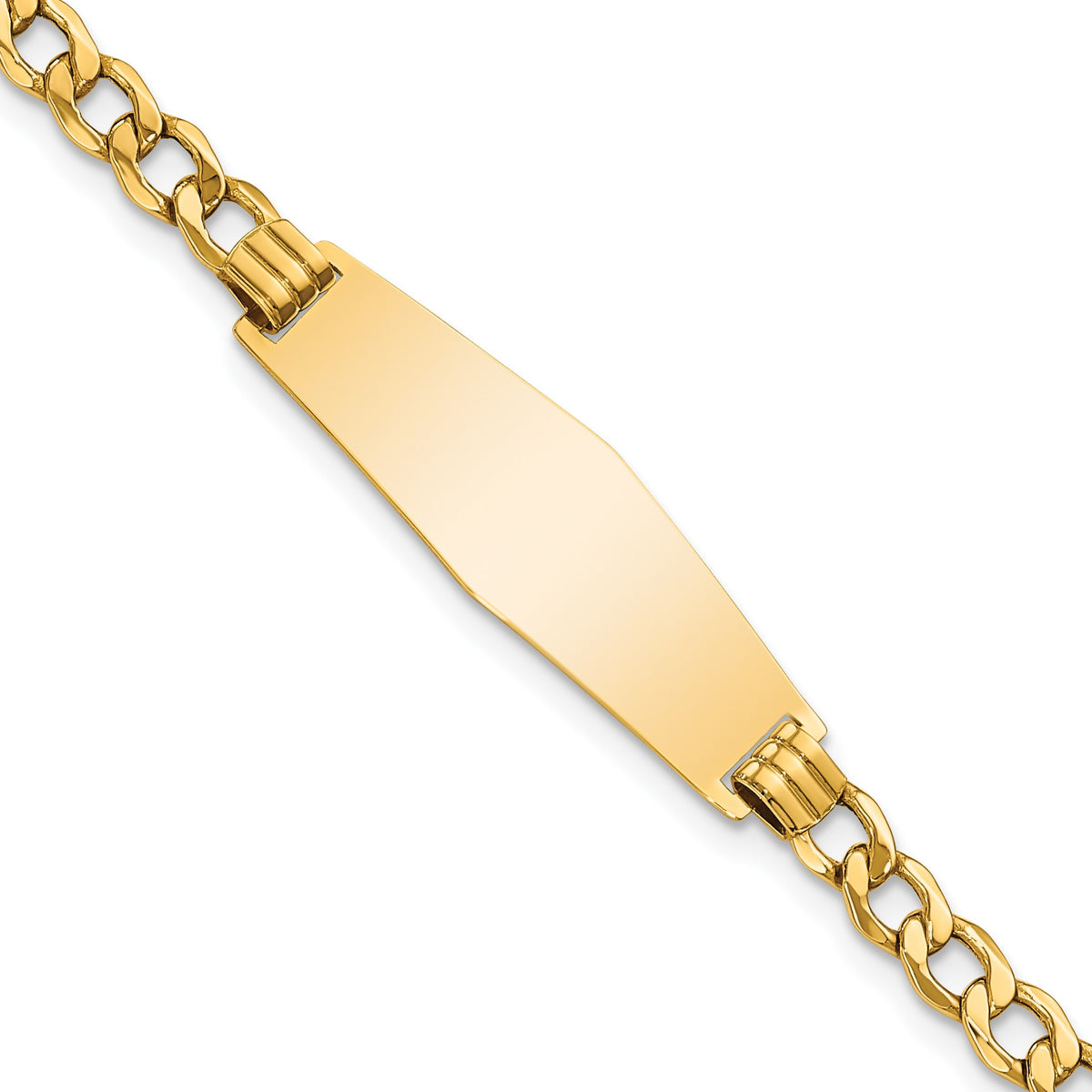 14k Polished Semi-solid Chain/Solid Plate Curb Link Soft Diamond Shape 28x9.5mm Plate 8 inch ID Bracelet