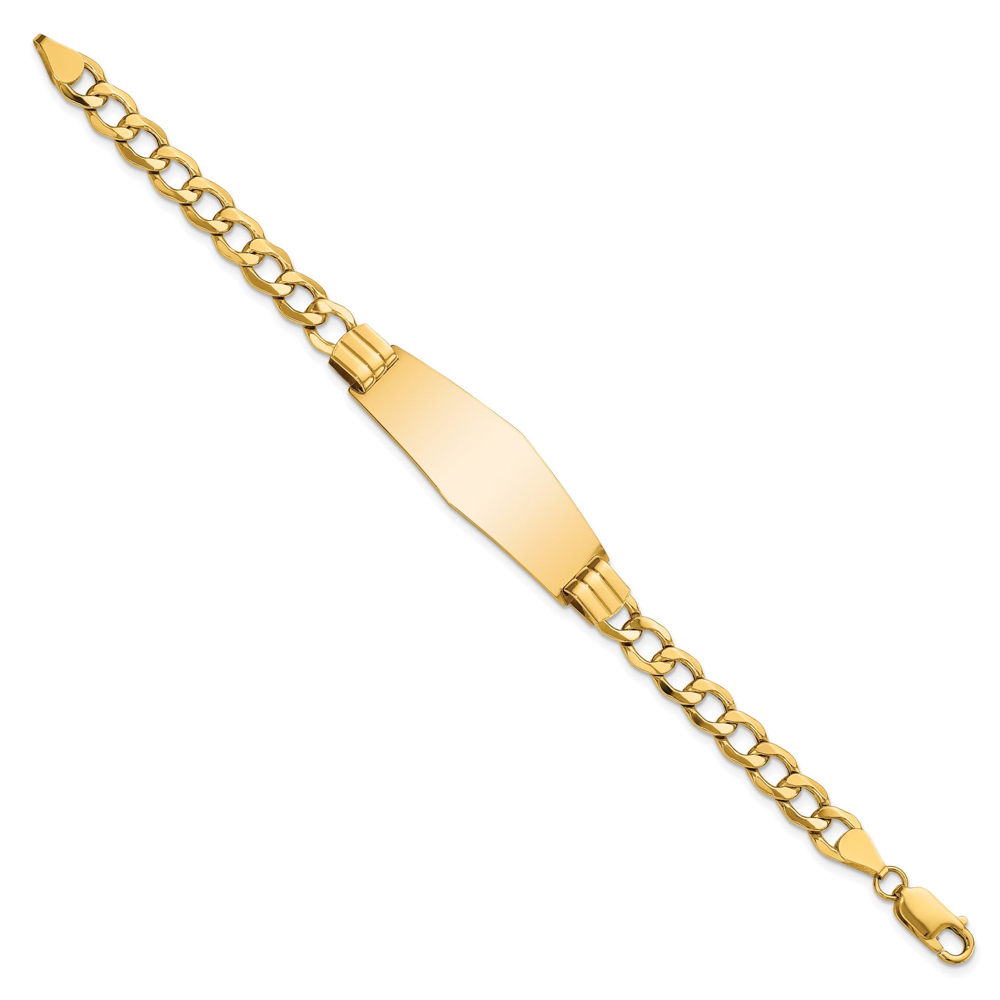 14k Polished Semi-Solid Chain/Solid Plate Curb Link Soft Diamond Shape 39x14mm Plate 8 inch ID Bracelet