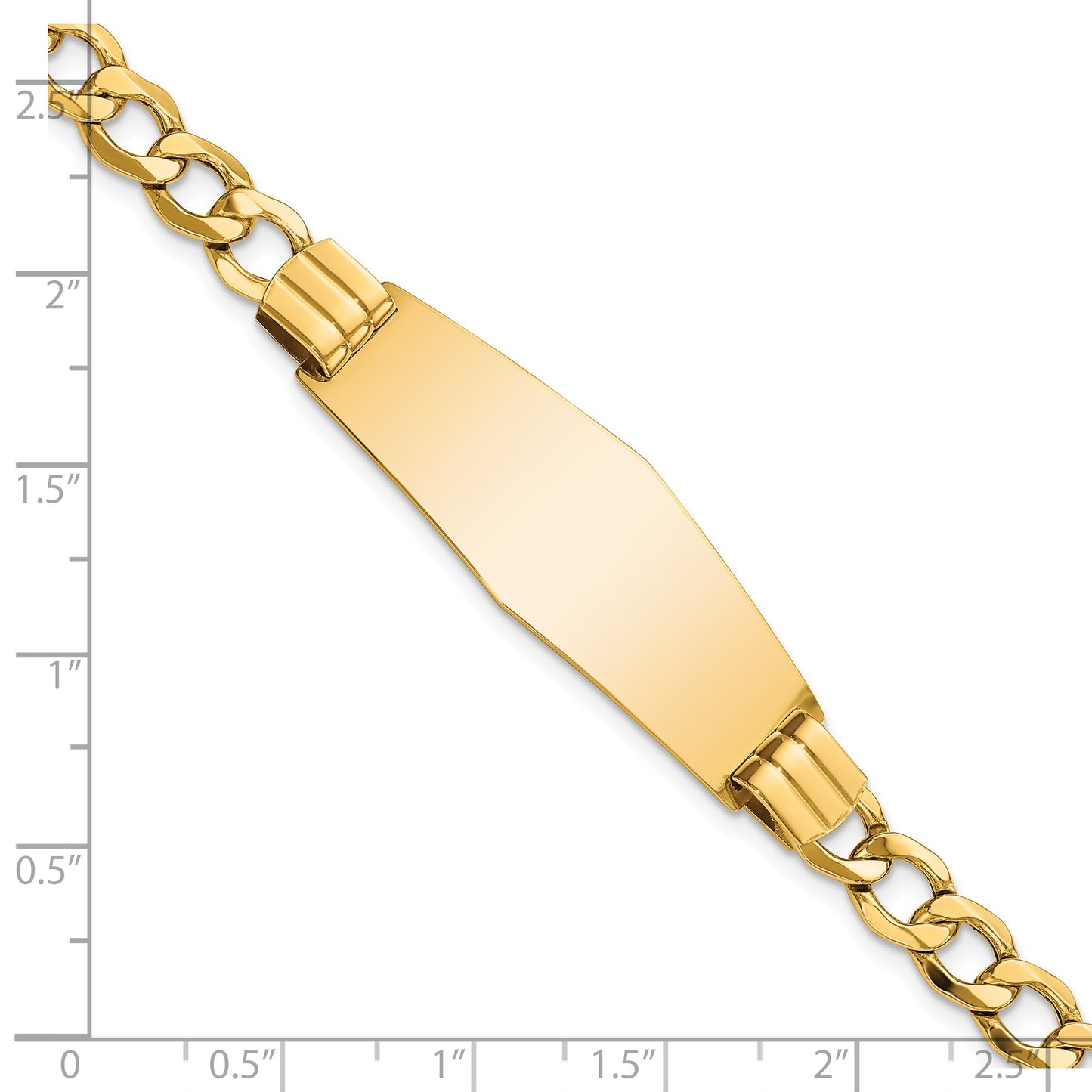 14k Polished Semi-Solid Chain/Solid Plate Curb Link Soft Diamond Shape 39x14mm Plate 7 inch ID Bracelet