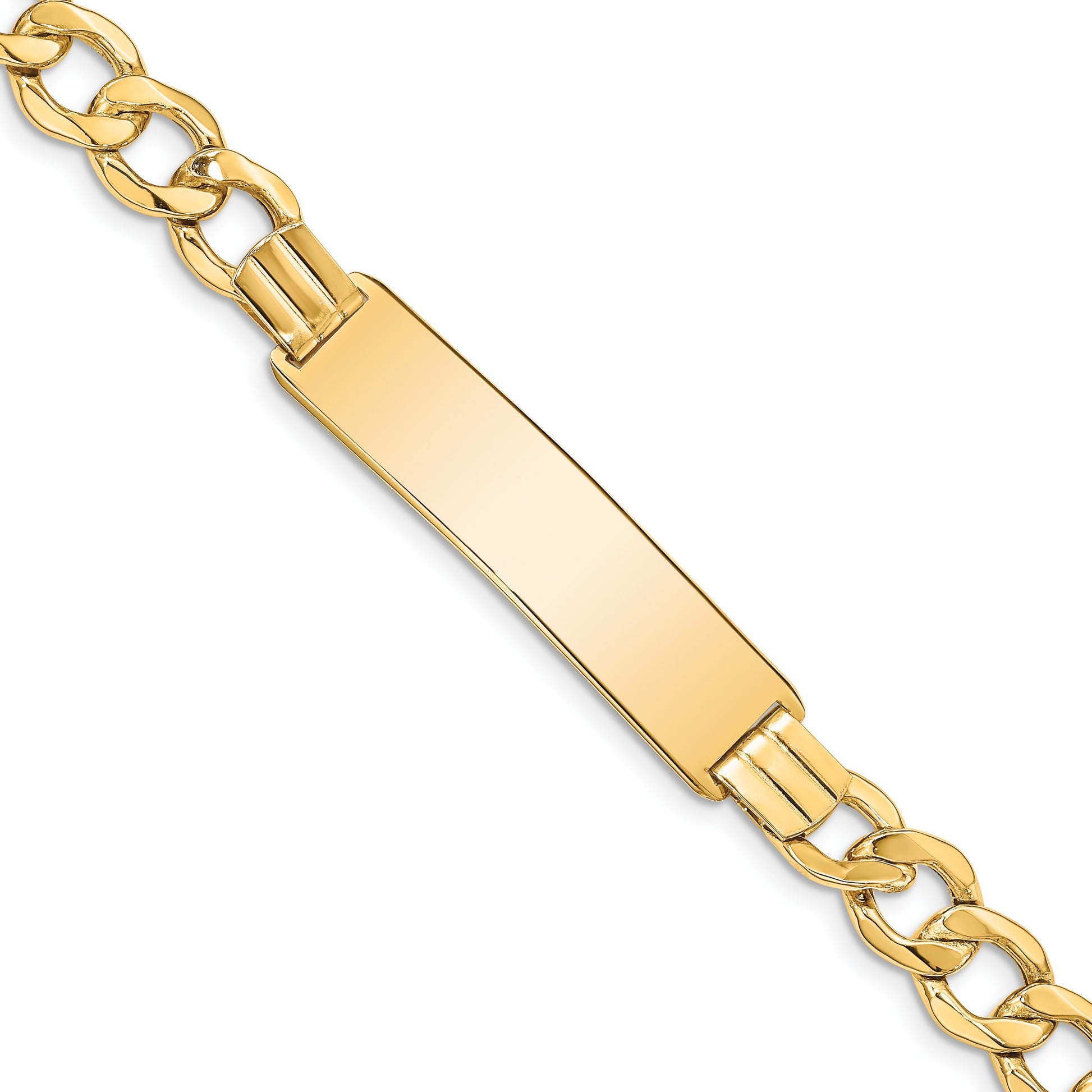 14k Polished Semi-Solid Chain/Solid Plate 9mm Curb Link 37.5x9mm Plate 8 inch ID Bracelet