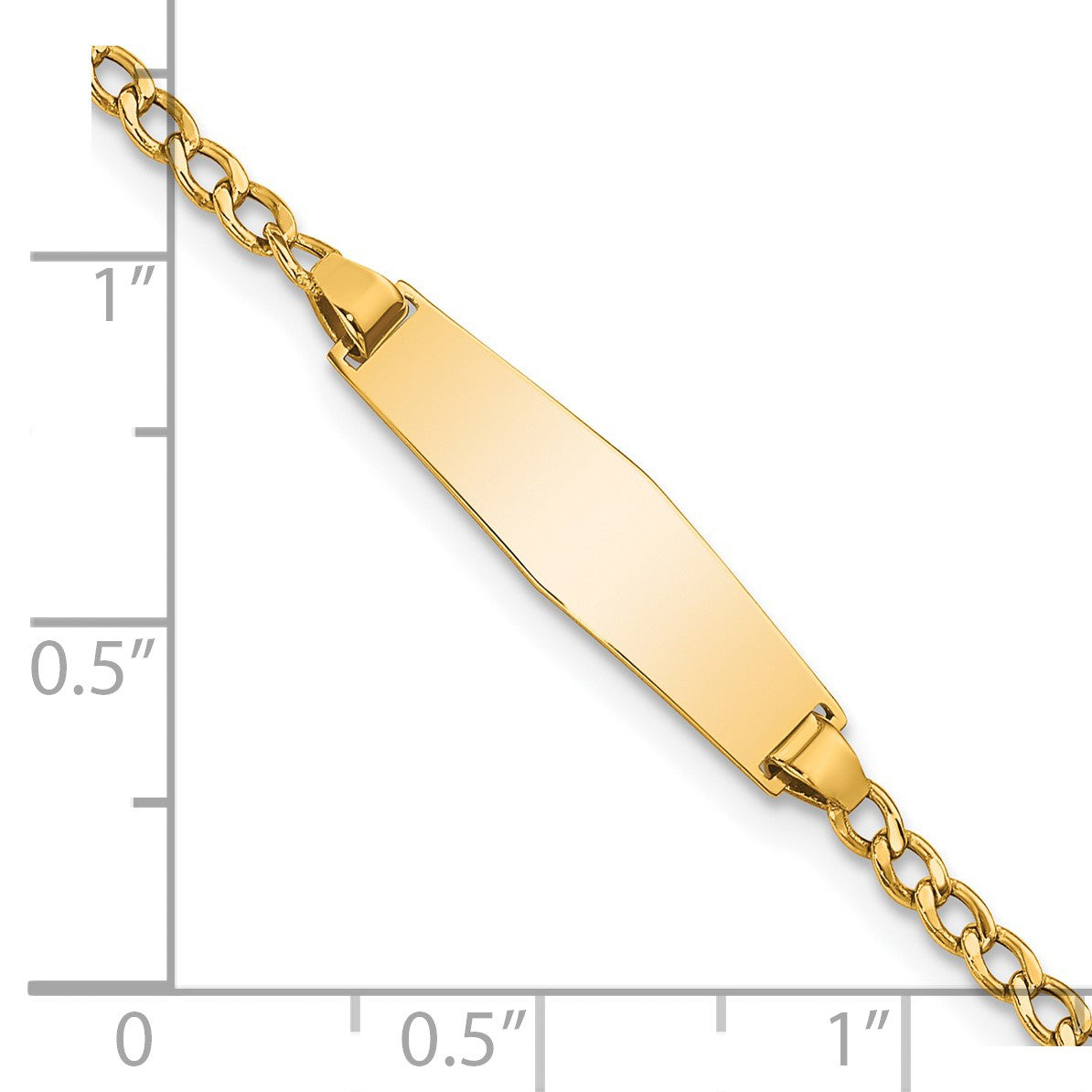 14k Polished Semi-Solid Chain/Solid Plate Cuban Link Soft Diamond Shape 19.5x5.5mm Plate 6 inch Baby/Child ID Bracelet
