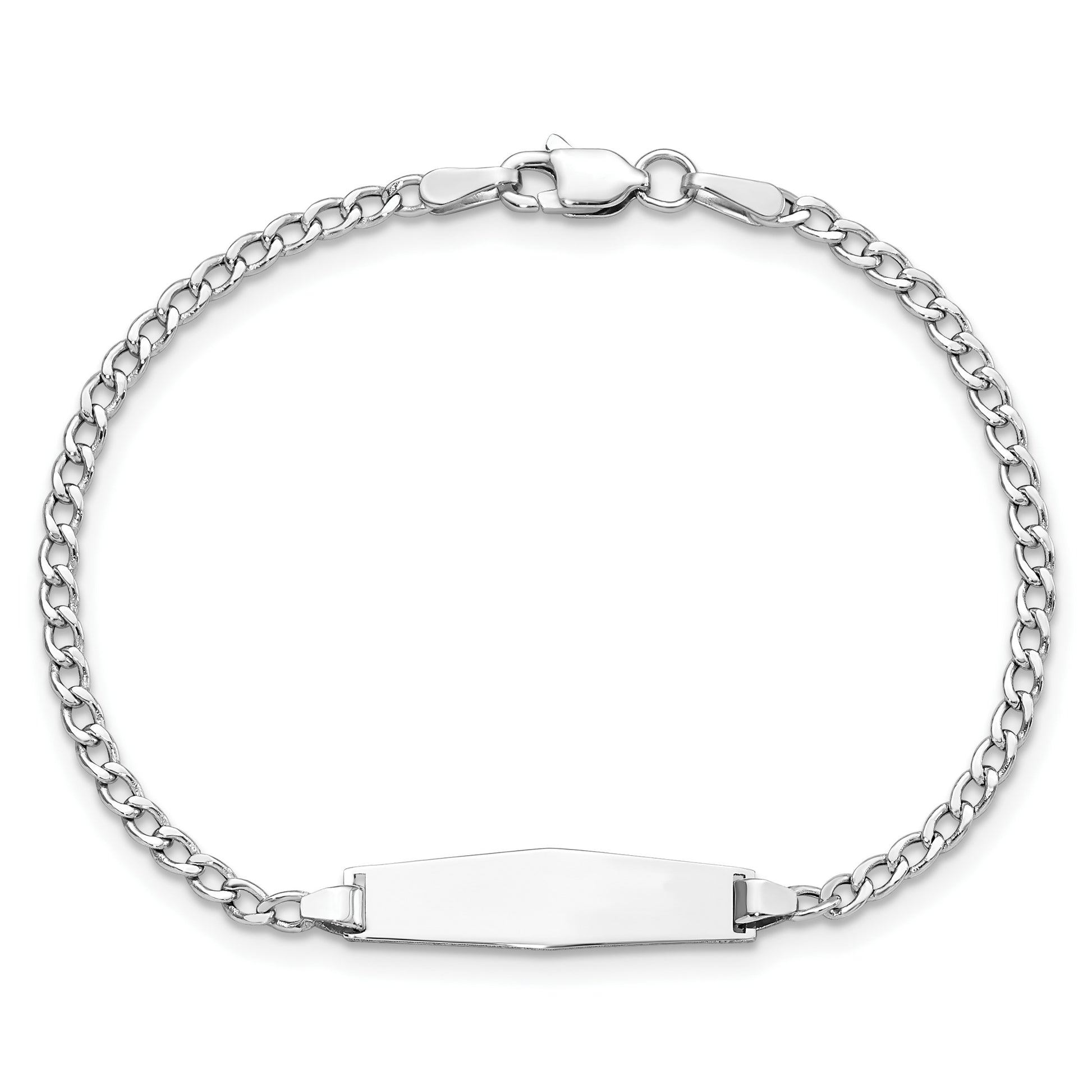 14k White Gold Polished Semi-Solid Chain/Solid Plate Cuban Link Soft Diamond Shape 20x5.5mm Plate 7 inch ID Bracelet