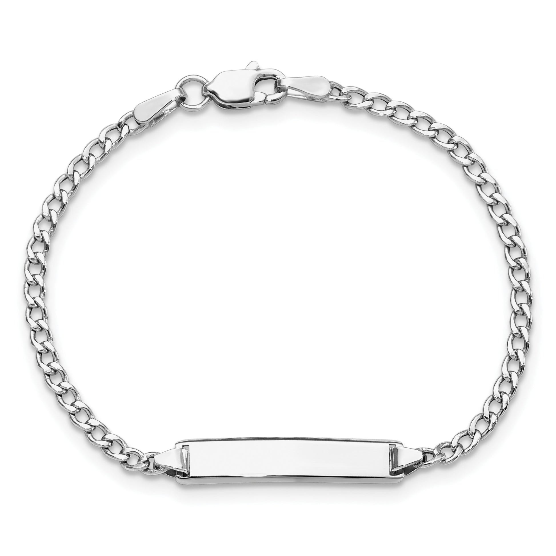 14k White Gold Polished Semi-Solid Chain/Solid Plate Cuban Link 20x4.5mm Plate 6 inch Baby/Child ID Bracelet