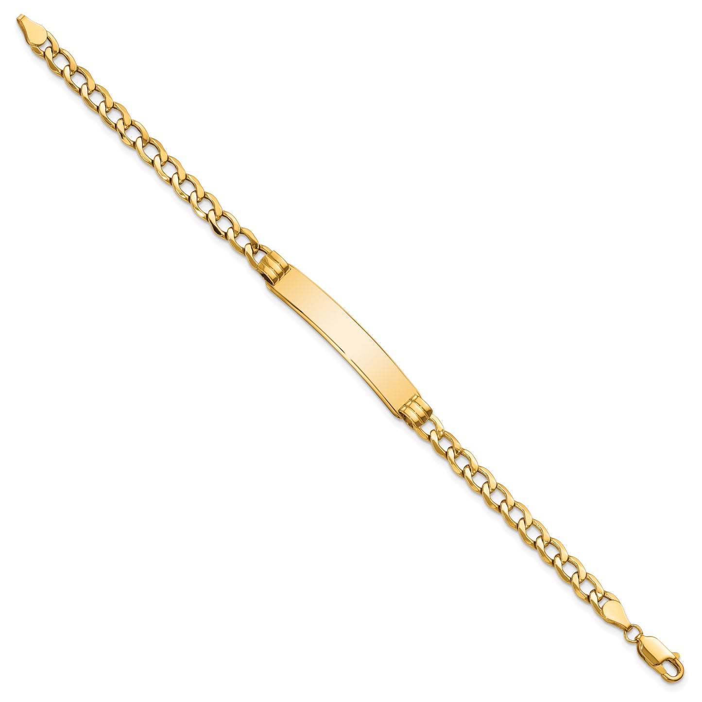 14k Polished Semi-Solid Chain/Solid Plate Cuban Link 35x7mm Plate 8 inch ID Bracelet