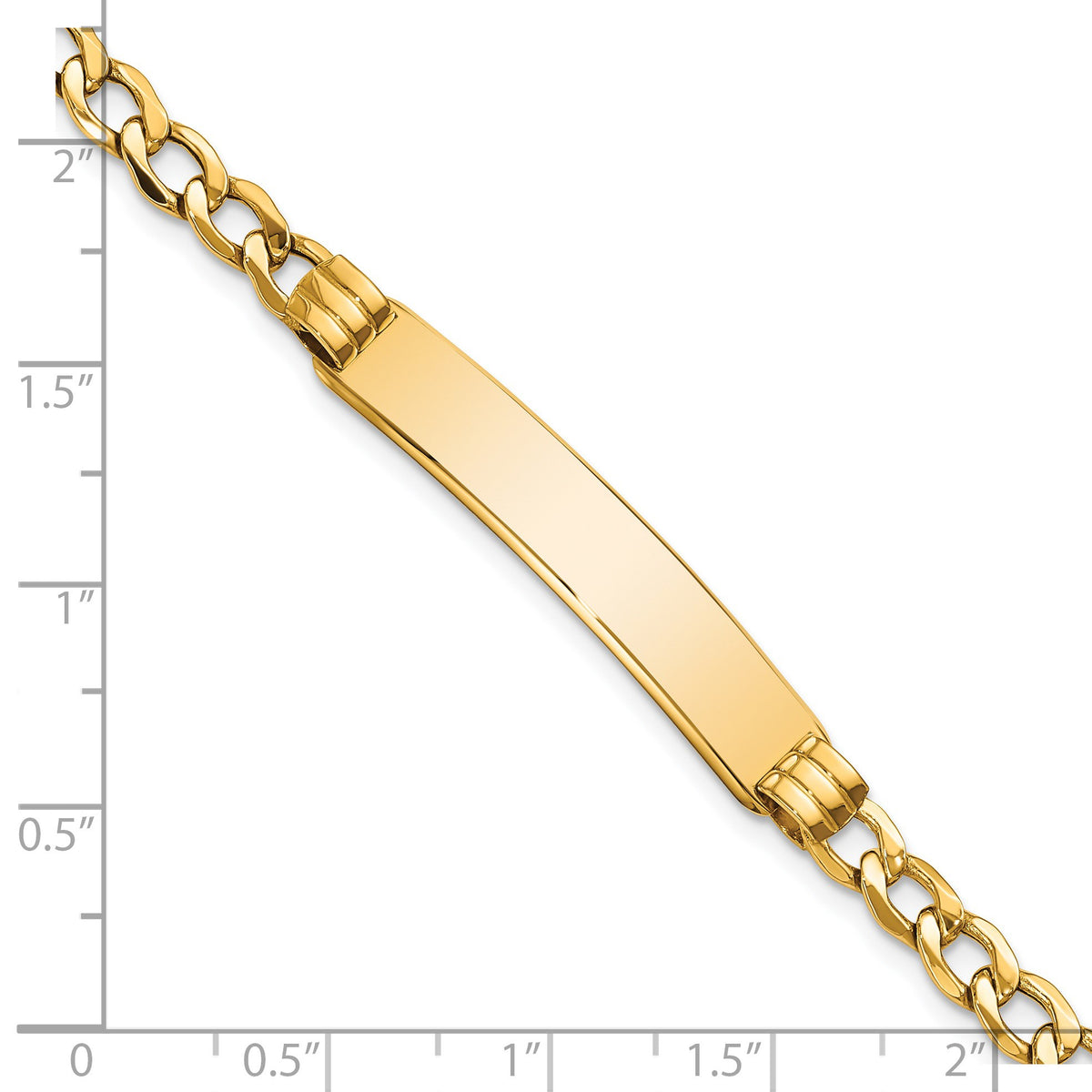 14k Polished Semi-Solid Chain/Solid Plate Cuban Link 35x7mm Plate 7 inch ID Bracelet