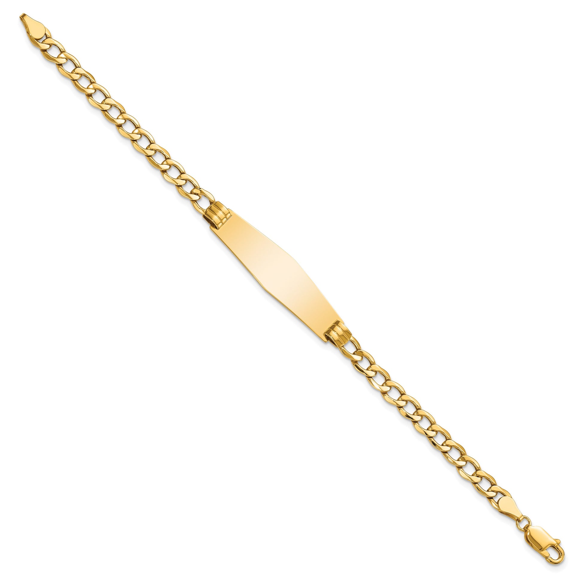 14k Polished Semi-Solid Chain/Solid Plate Cuban Link Soft Diamond Shape 34x10mm Plate 7 inch ID Bracelet