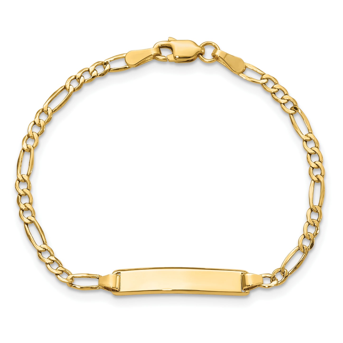 14k Polished Semi-Solid Chain/Solid Plate Figaro Link 19.5x4.5mm Plate 7 inch ID Bracelet