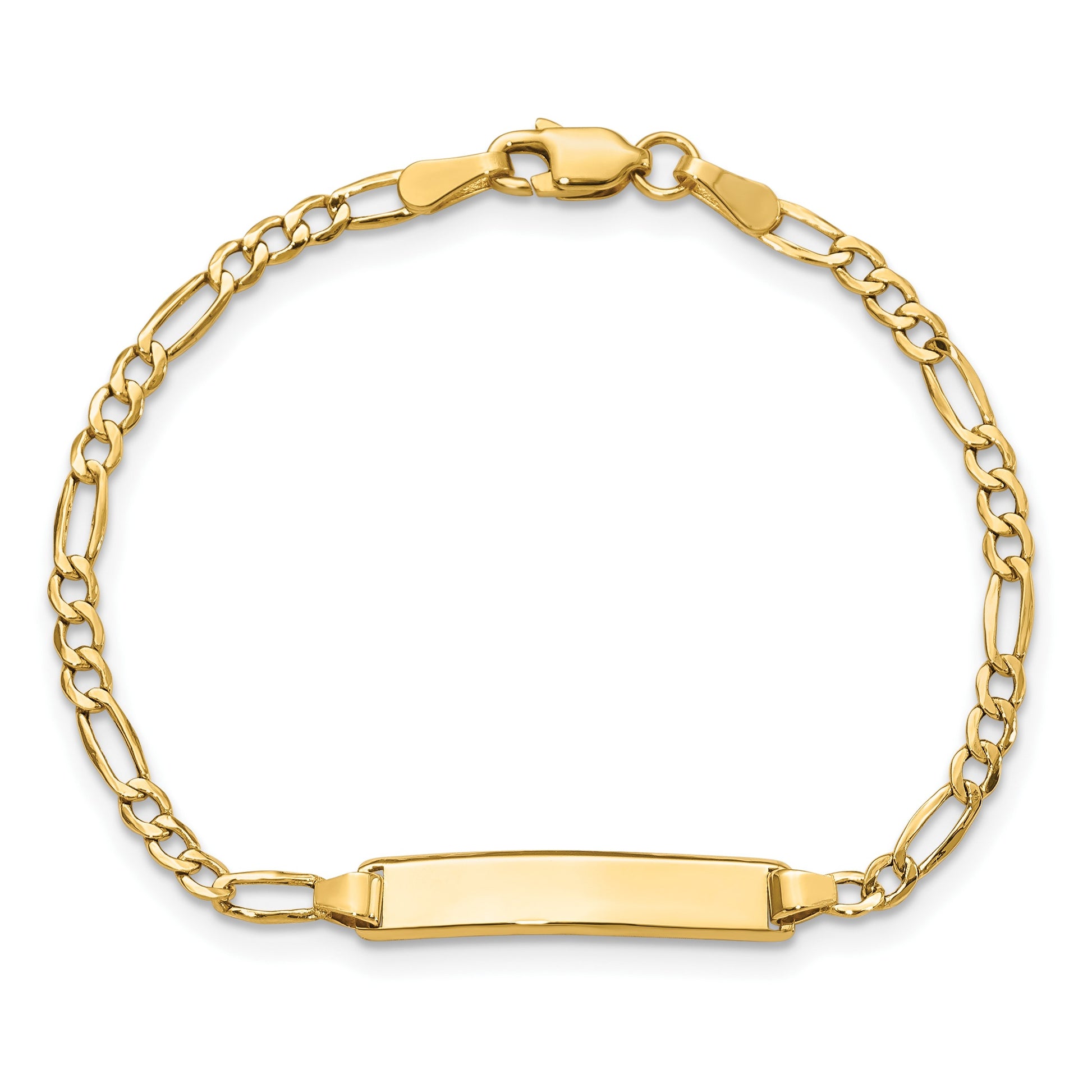 14k Polished Semi-Solid Chain/Solid Plate Figaro Link 19.5x4.5mm Plate 7 inch ID Bracelet