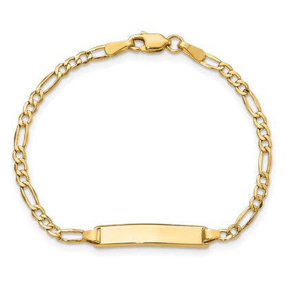 14k Polished Semi-Solid Chain/Solid Plate Figaro Link 19.5x4.5mm Plate 7 inch ID Bracelet