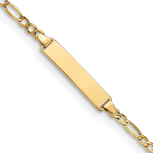 14k Polished Semi-Solid Chain/Solid Plate Figaro Link 19.5x4.5mm Plate 8 inch ID Bracelet
