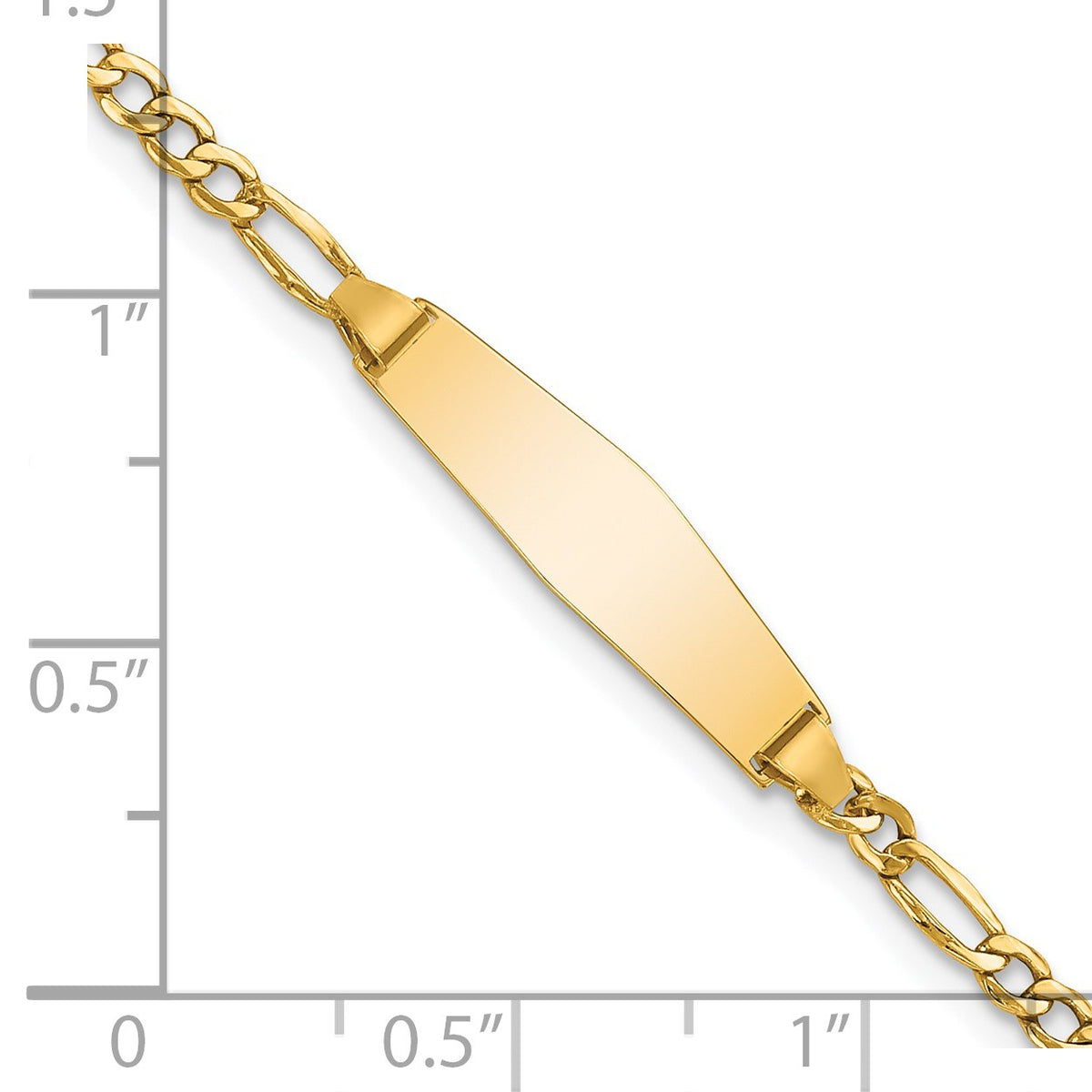 14k Polished Semi-Solid Chain/Solid Plate Figaro Link Soft Diamond Shape 19.5x5.5mm Plate 7 inch ID Bracelet