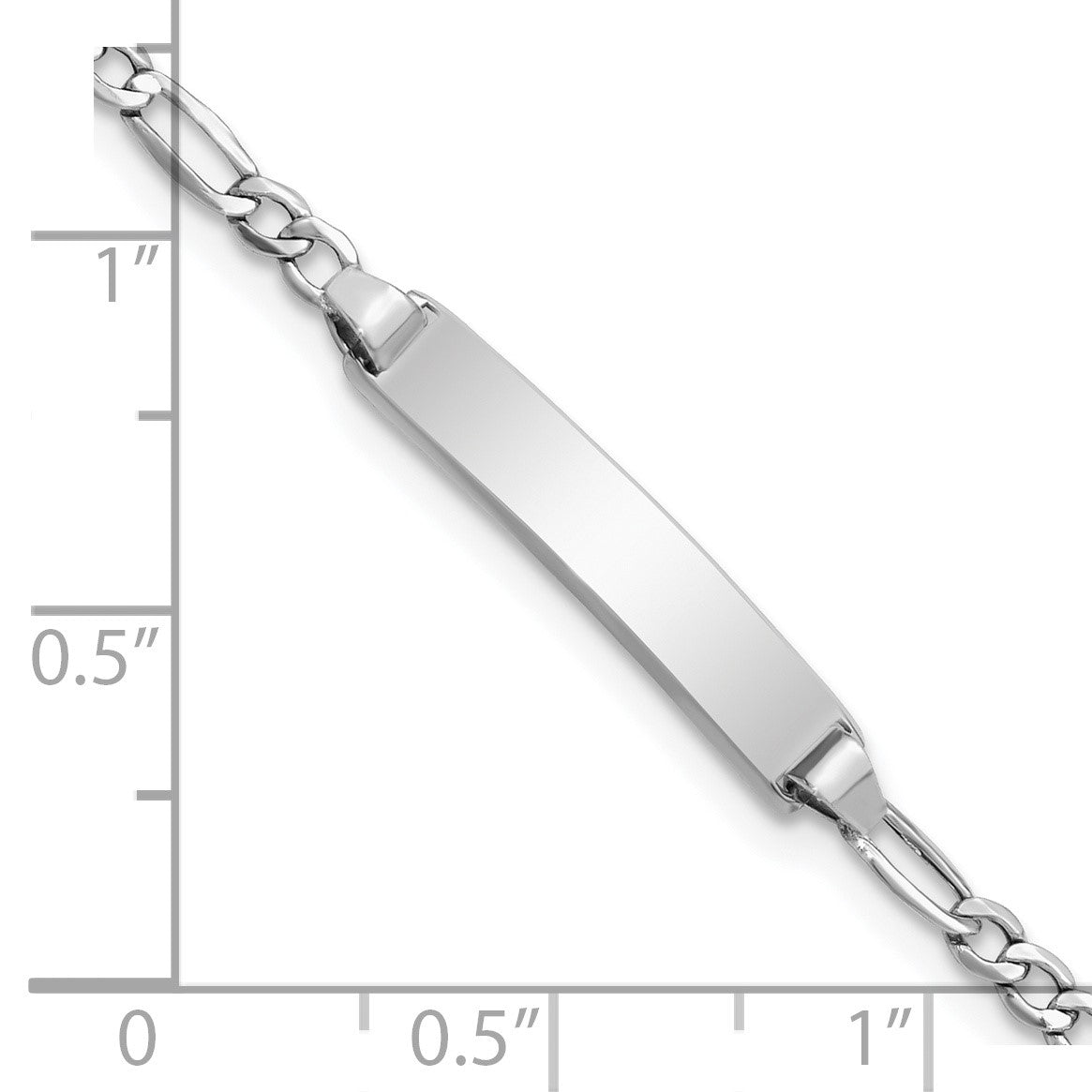 14k White Gold Polished Semi-Solid Chain/Solid Plate Figaro Link 20.5x4.5mm Plate 7 inch ID Bracelet