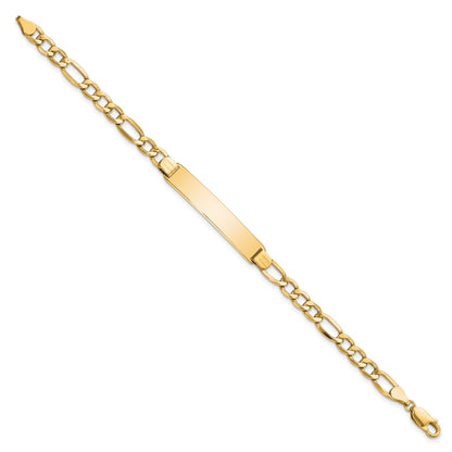 14k Polished Semi-Solid Chain/Solid Plate Figaro Link 34.5x7mm Plate 7 inch ID Bracelet