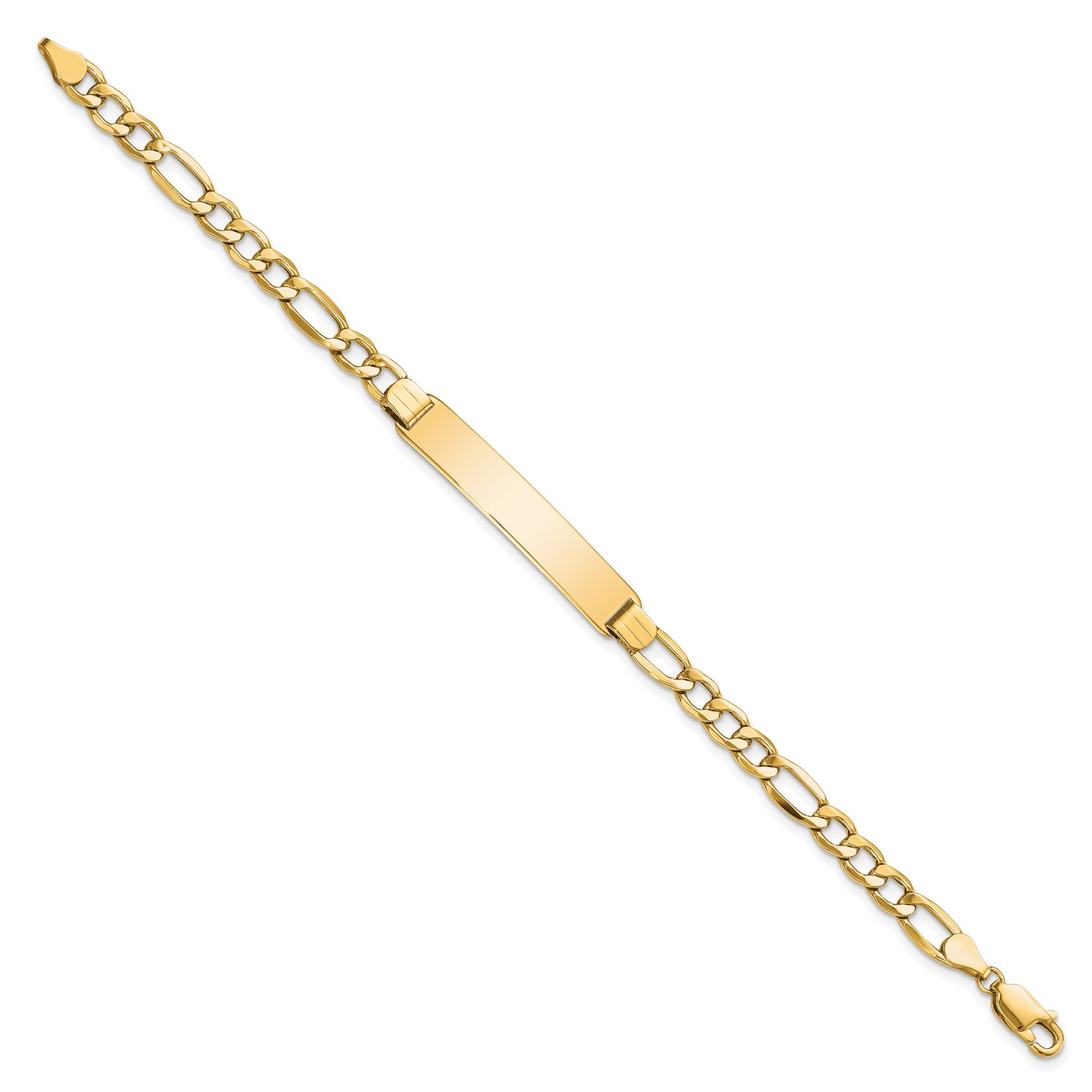 14k Polished Semi-Solid Chain/Solid Plate Figaro Link 34.5x7mm Plate 8 inch ID Bracelet