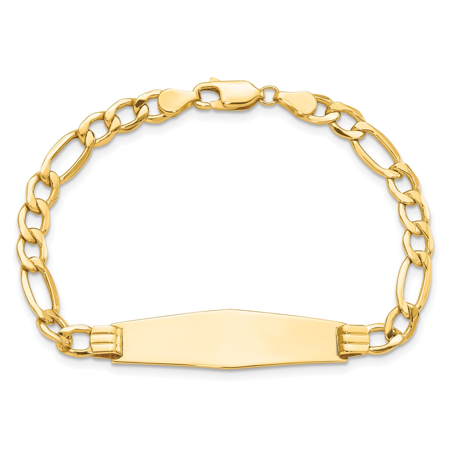 14k Polished Semi-Solid Chain/Solid Plate Figaro Link Soft Diamond Shape 34x10mm Plate 7 inch ID Bracelet