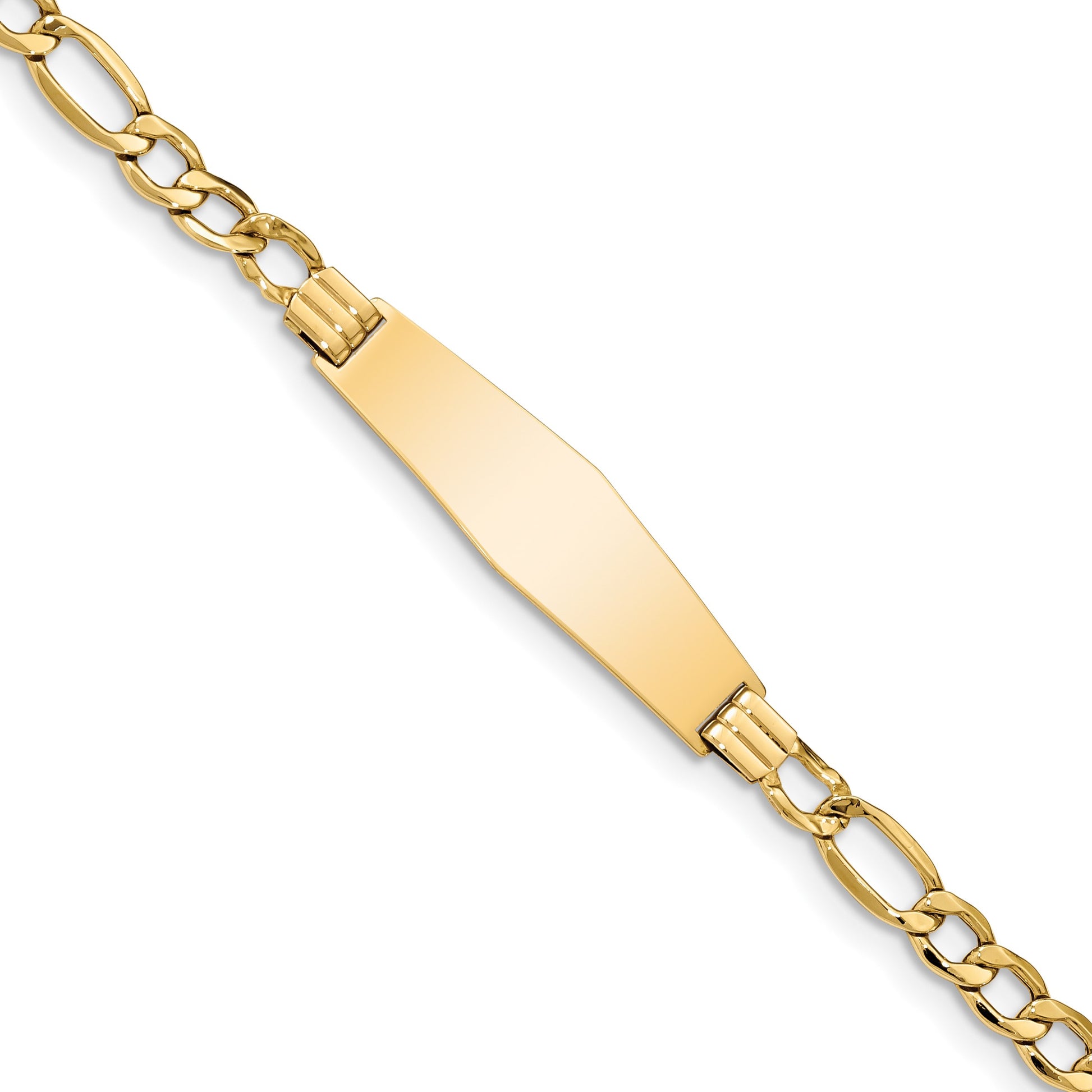 14k Polished Semi-Solid Chain/Solid Plate Figaro Link Soft Diamond Shape 34x10mm Plate 7 inch ID Bracelet