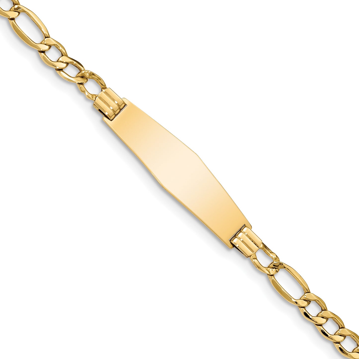 14k Polished Semi-Solid Chain/Solid Plate Figaro Link Soft Diamond Shape 34x10mm Plate 8 inch ID Bracelet