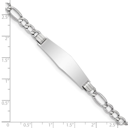14K White Gold Polished Semi-Solid Chain/Solid Plate Figaro Link Soft Diamond Shape 34x10mm Plate 7 inch ID Bracelet